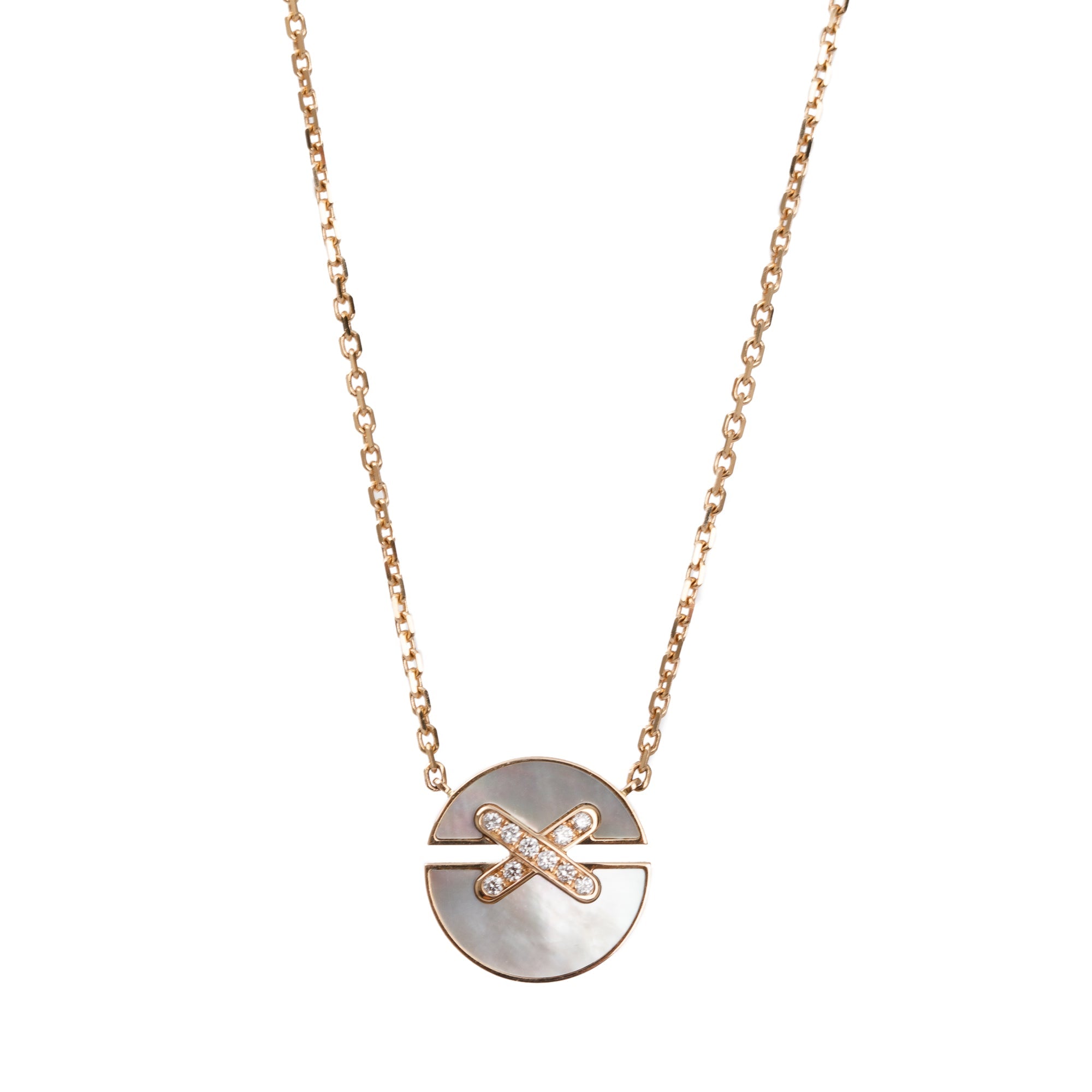 Chaumet 18k Rose Gold Diamond & Mother of Pearl Jeux de Liens Harmony Small Pendant Necklace w/ Box