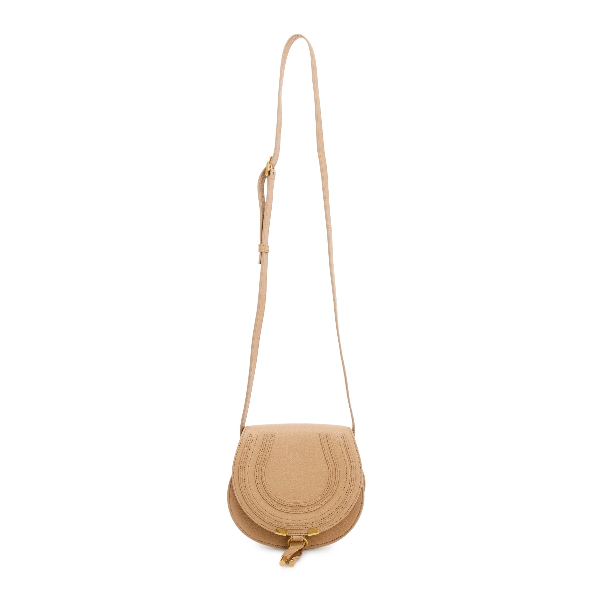 Chloe Beige Calfskin Leather Small Marcie Crossbody Bag
