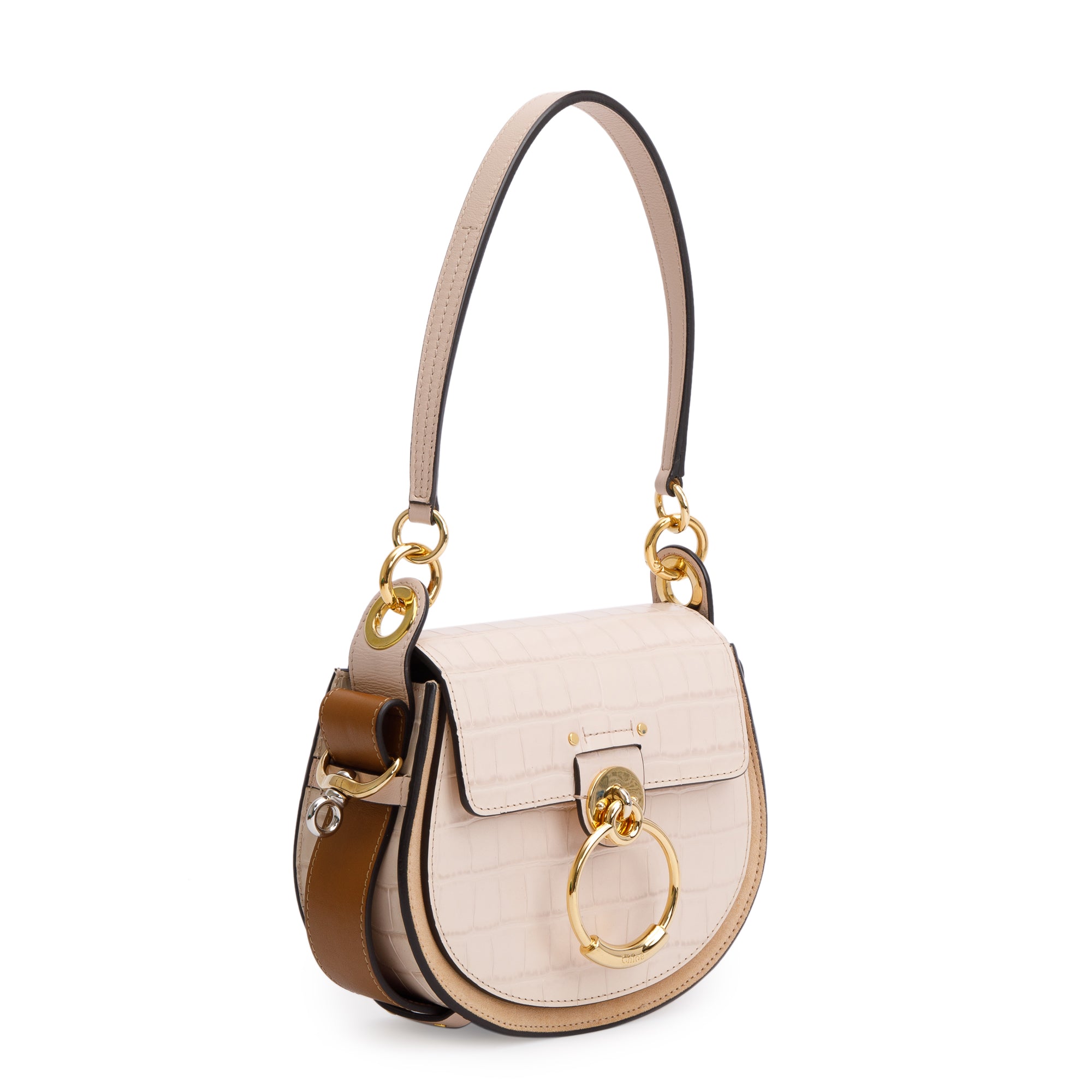 Chloe Beige Croc Embossed Calfskin Leather Tess Bag w/ Strap