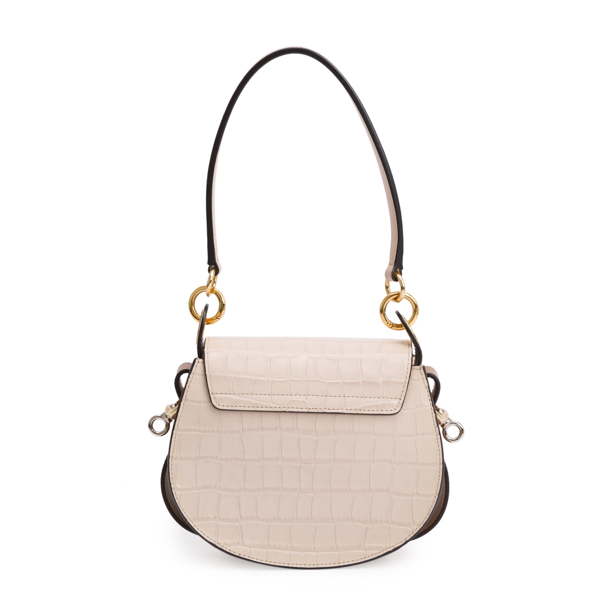 Chloe Beige Croc Embossed Calfskin Leather Tess Bag w/ Strap