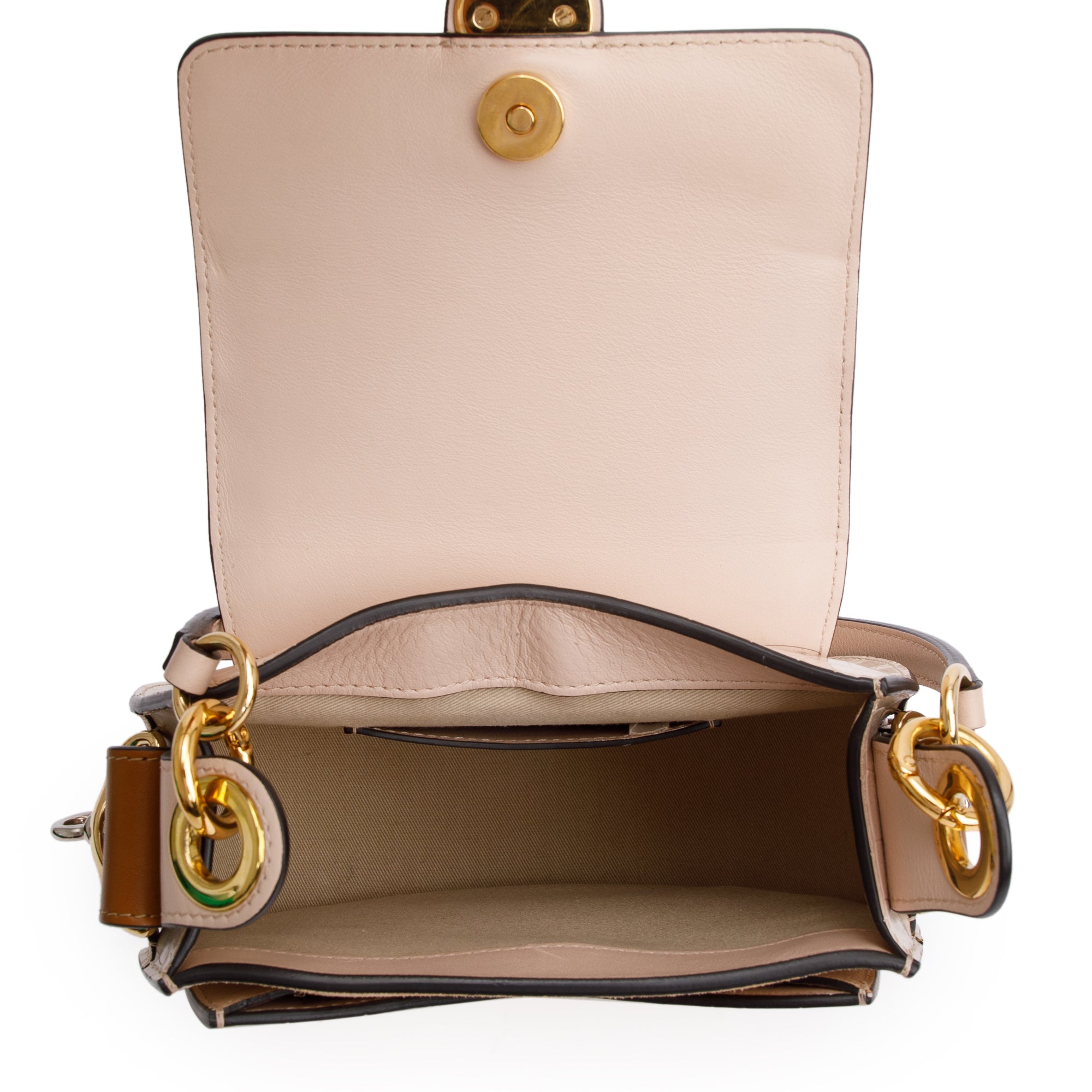 Chloe Beige Croc Embossed Calfskin Leather Tess Bag w/ Strap