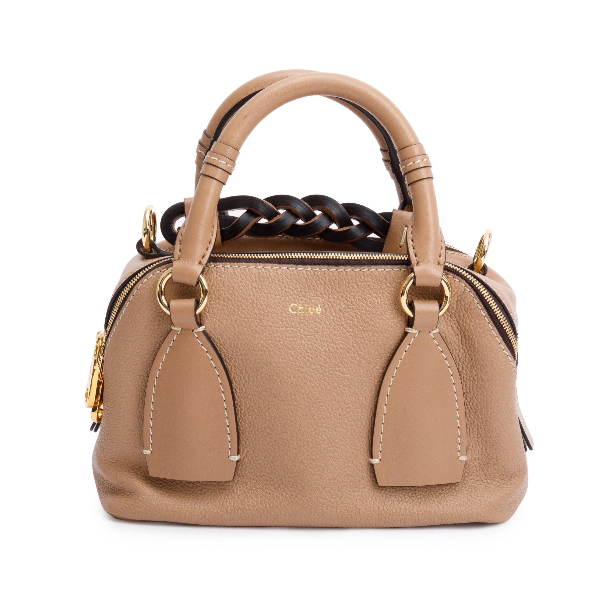 Chloe Beige Grained Calfskin Leather Small Daria Shoulder Bag
