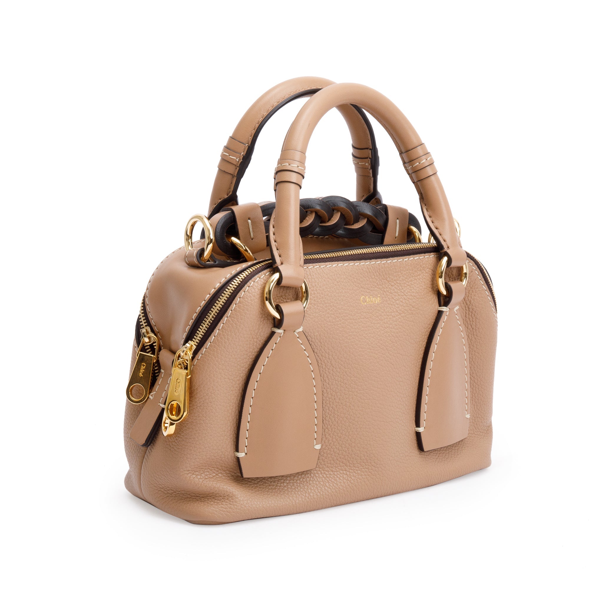 Chloe Beige Grained Calfskin Leather Small Daria Shoulder Bag