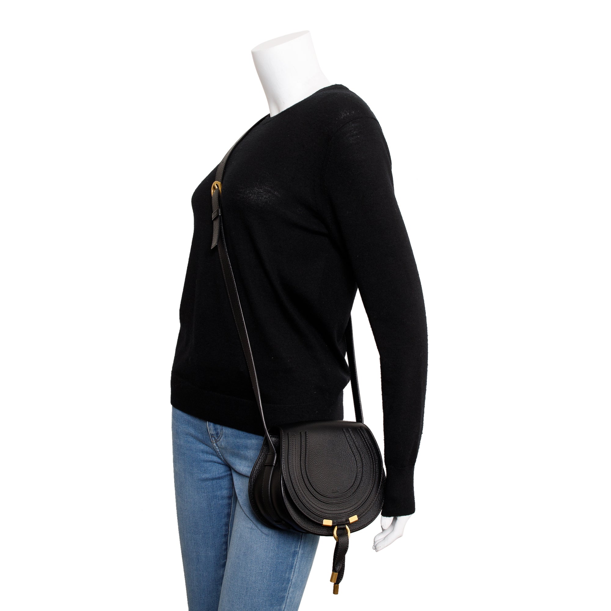 Chloe Black Calfskin Leather Small Marcie Crossbody Bag