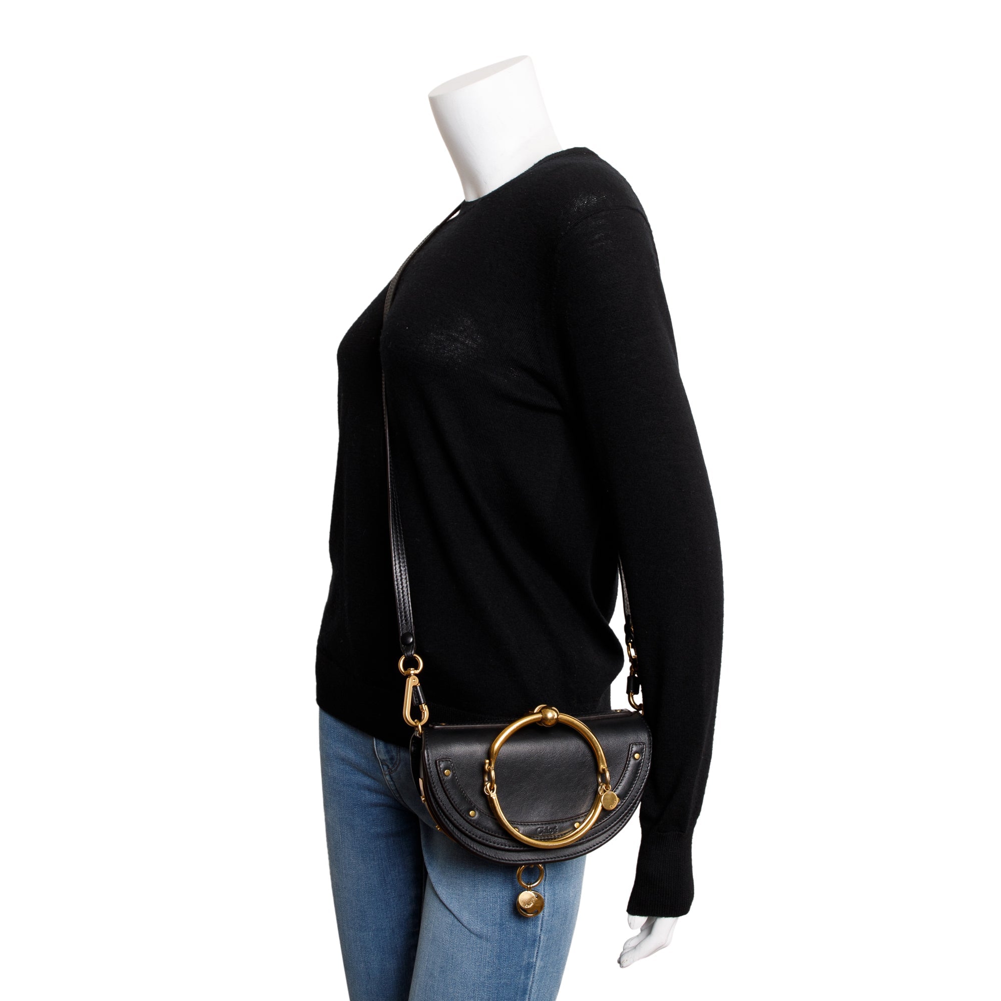 Chloe Black Calfskin Leather Small Nile Bracelet Crossbody Bag