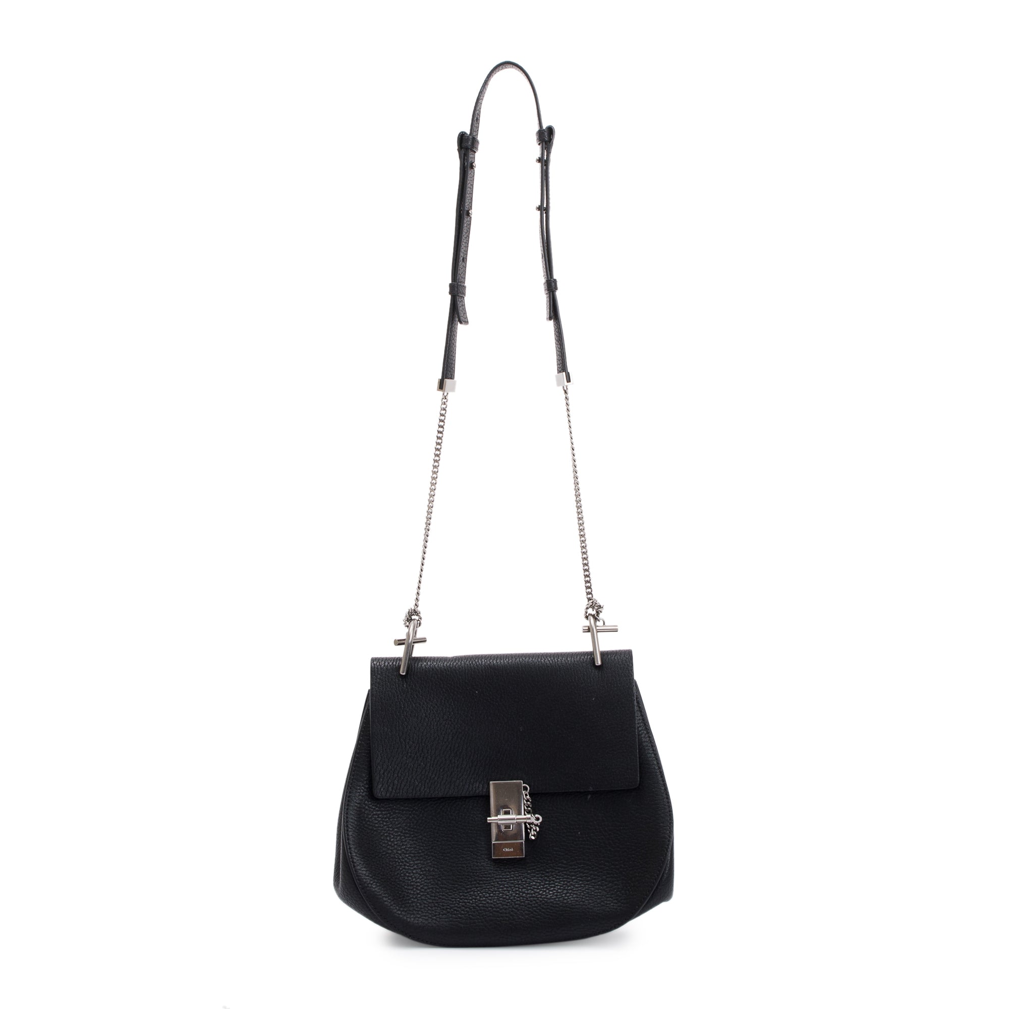 Chloe Black Grained Calfskin Leather Drew Crossbody Bag
