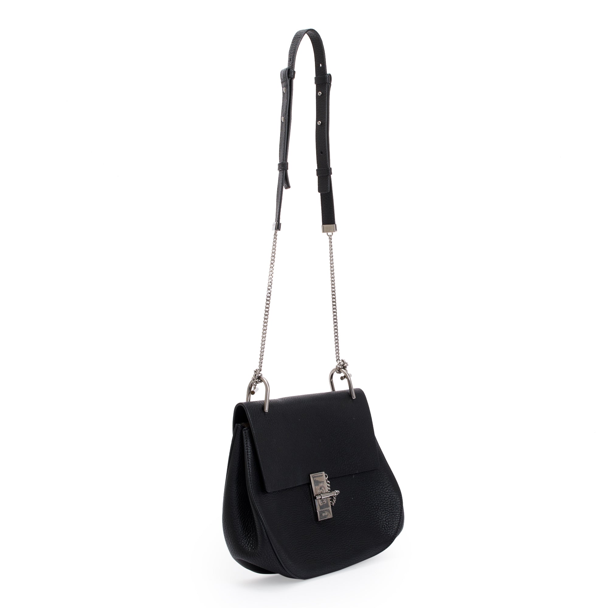 Chloe Black Grained Calfskin Leather Drew Crossbody Bag