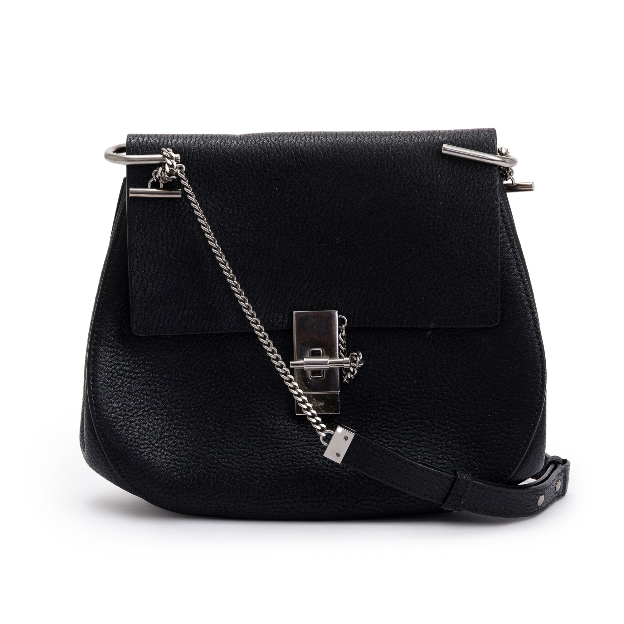 Chloe Black Grained Calfskin Leather Drew Crossbody Bag