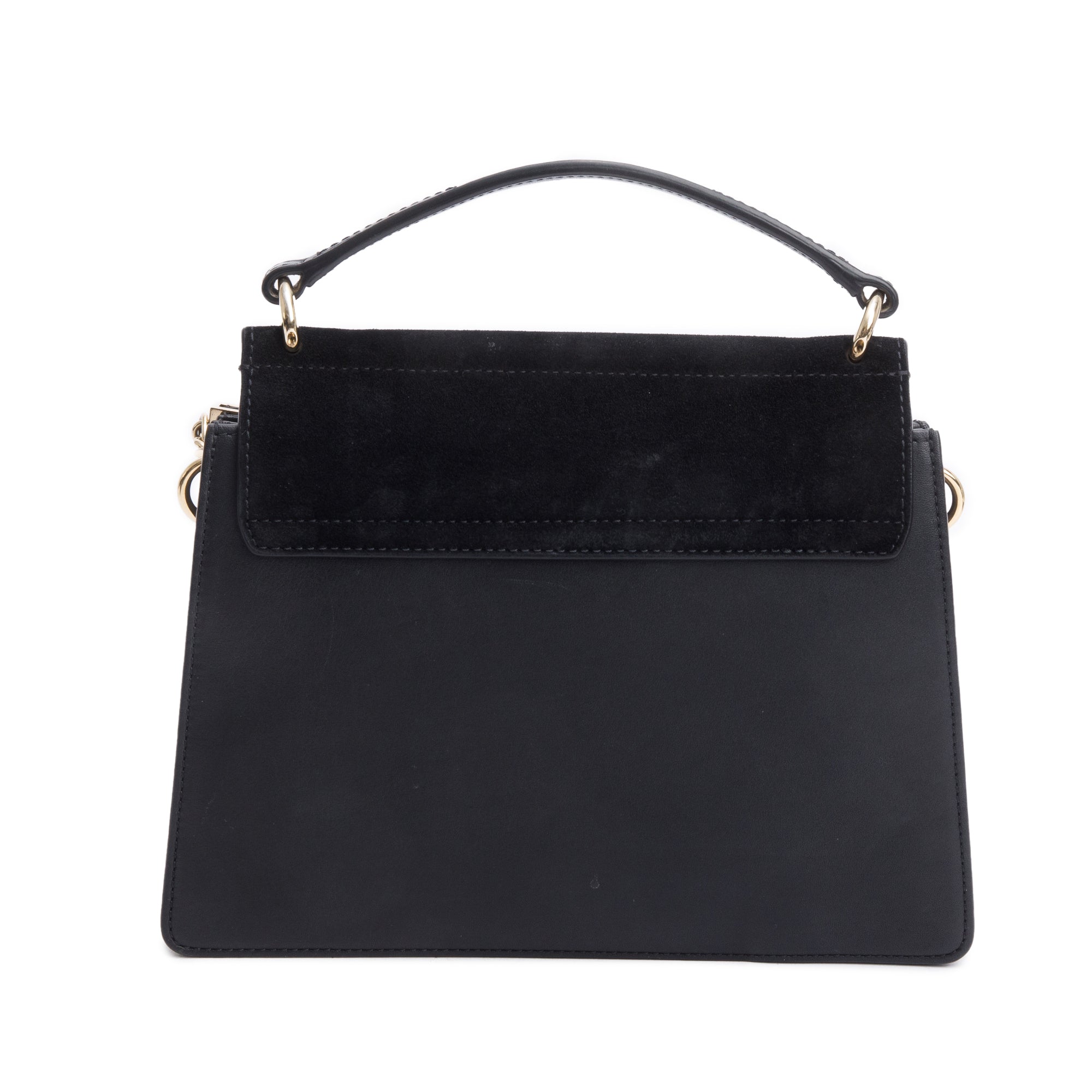 Chloe Black Suede & Calfskin Leather Small Faye Top Handle Bag w/ Strap