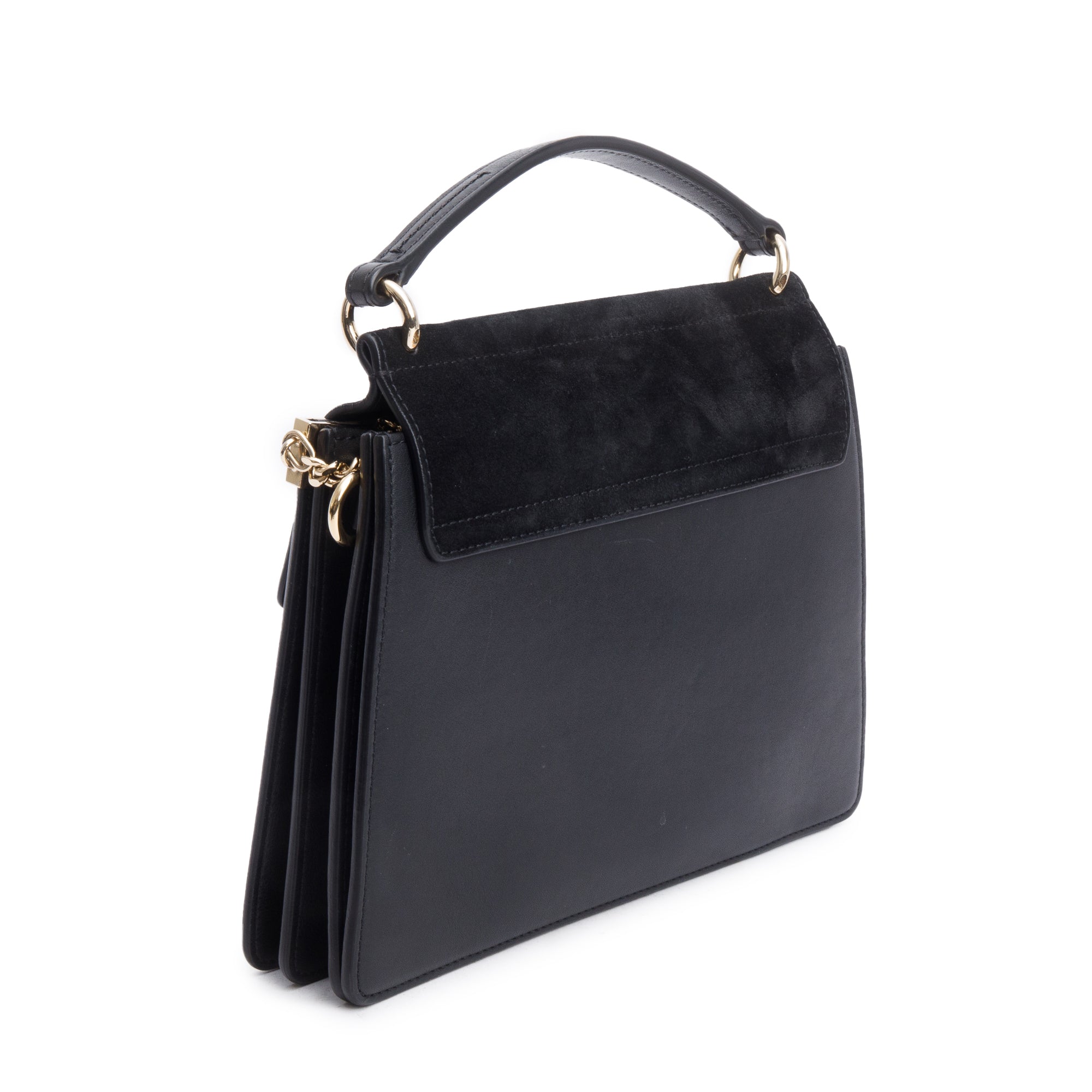 Chloe Black Suede & Calfskin Leather Small Faye Top Handle Bag w/ Strap
