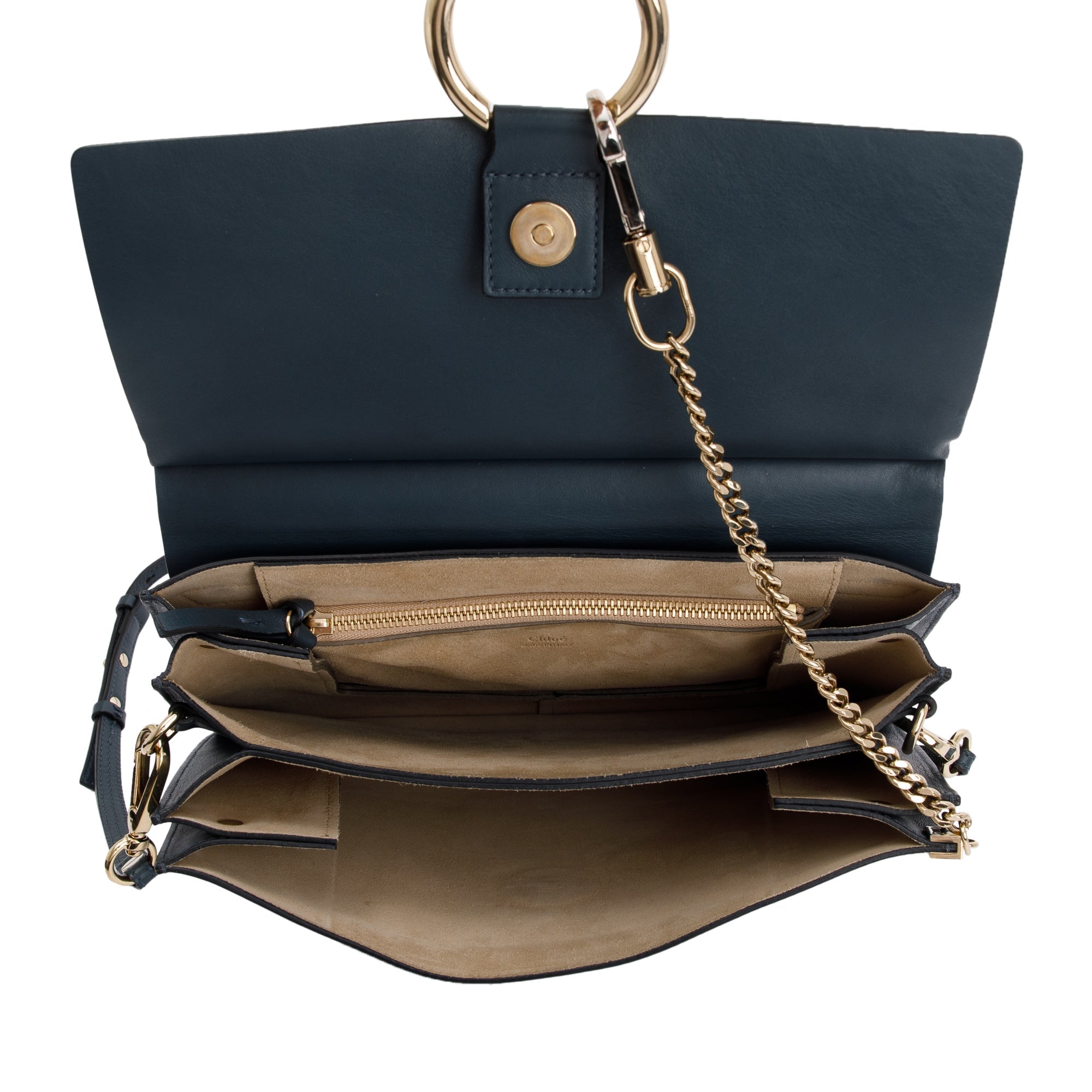 Chloe Blue Suede & Calfskin Leather Medium Faye Shoulder Bag