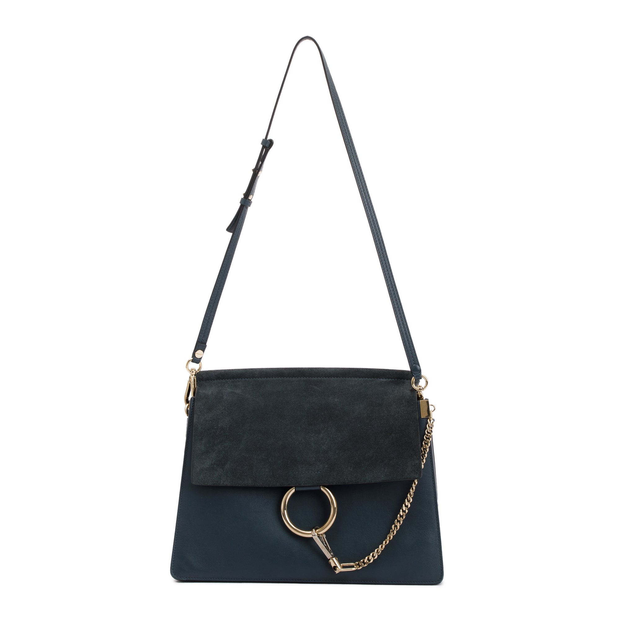 Chloe Blue Suede & Calfskin Leather Medium Faye Shoulder Bag