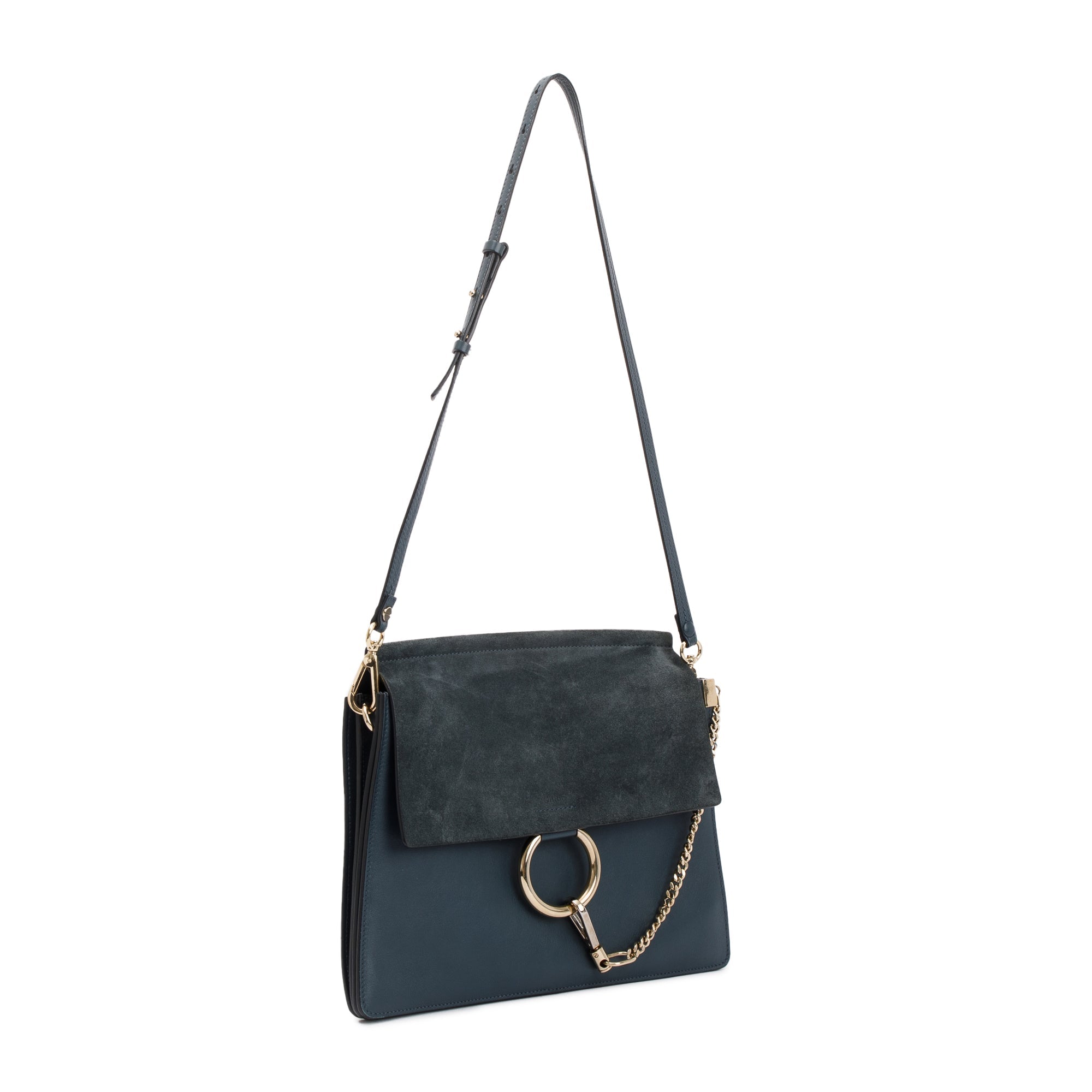 Chloe Blue Suede & Calfskin Leather Medium Faye Shoulder Bag