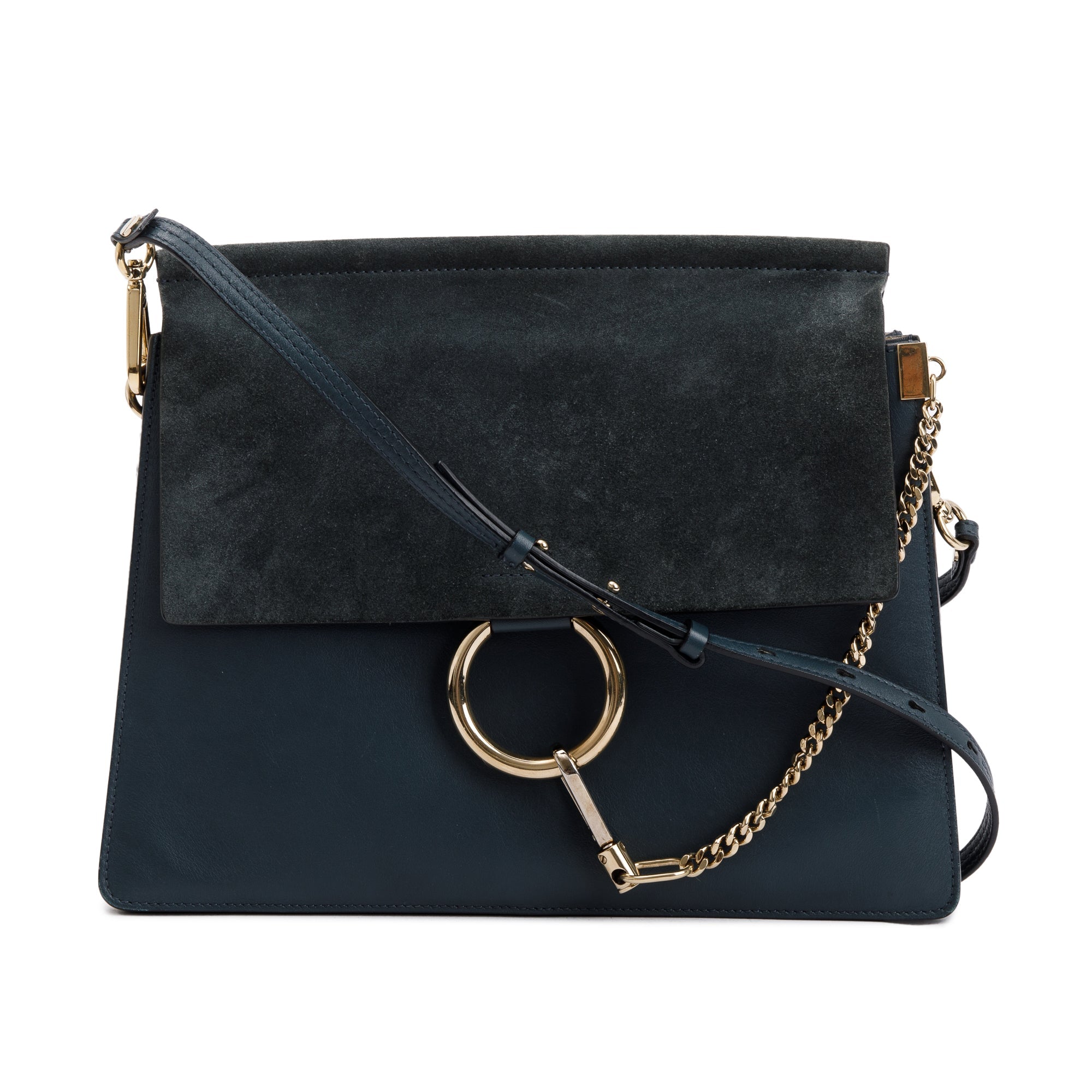Chloe Blue Suede & Calfskin Leather Medium Faye Shoulder Bag