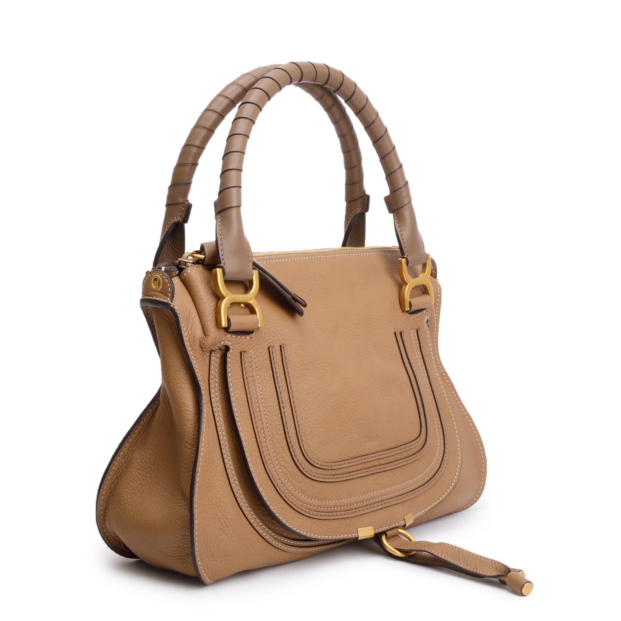 Chloe Brown Calfskin Leather Medium Marcie Shoulder Bag w/ Strap & Authenticity Card