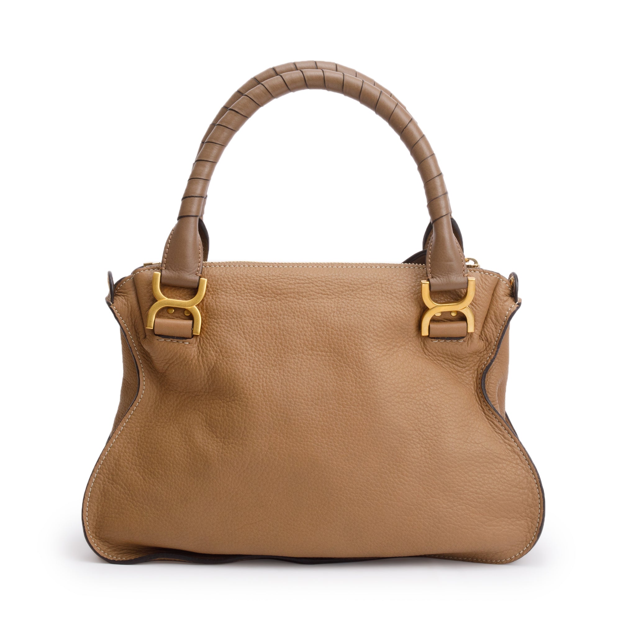 Chloe Brown Calfskin Leather Medium Marcie Shoulder Bag w/ Strap & Authenticity Card