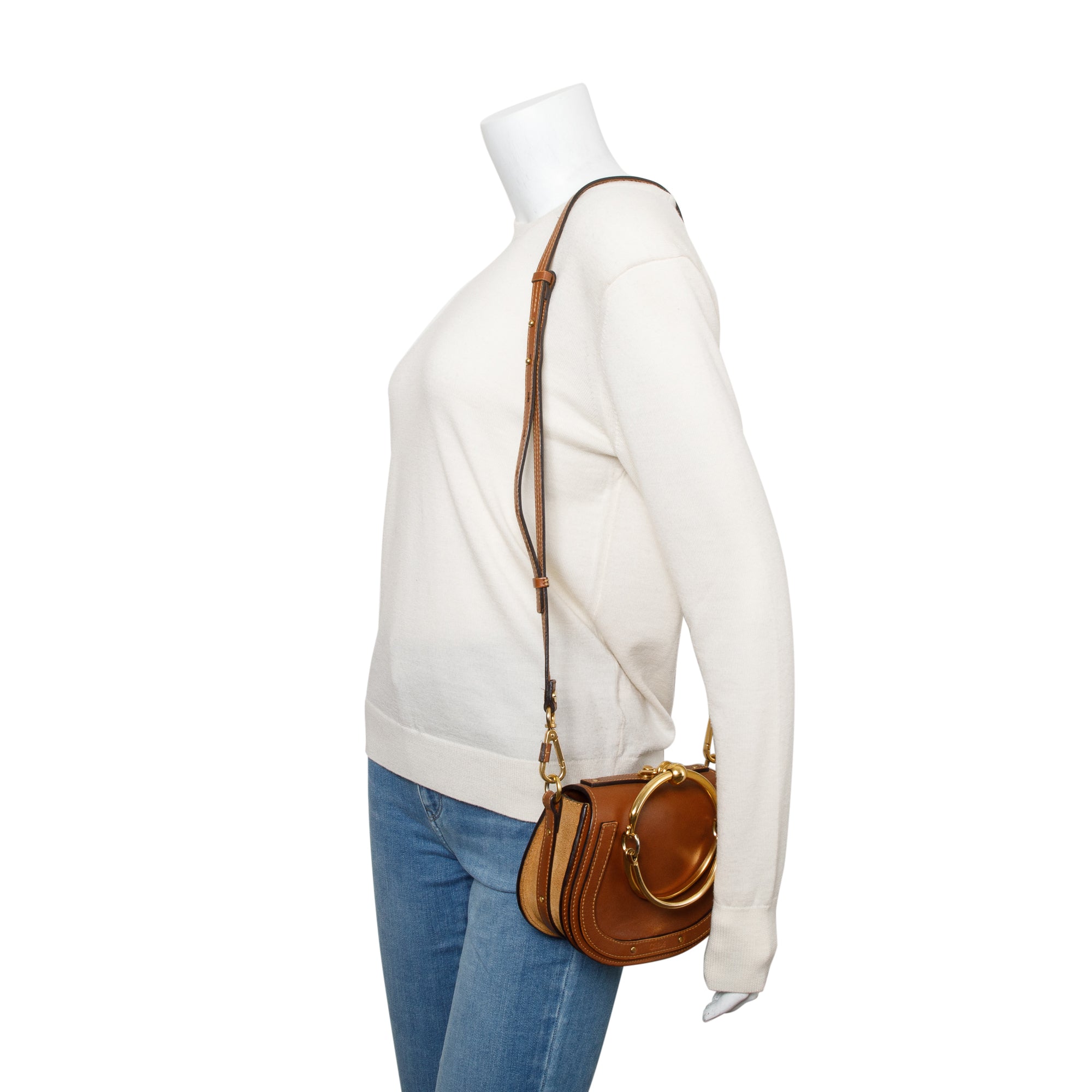Chloe Brown Calfskin Leather Small Nile Bracelet Crossbody Bag w/ Box