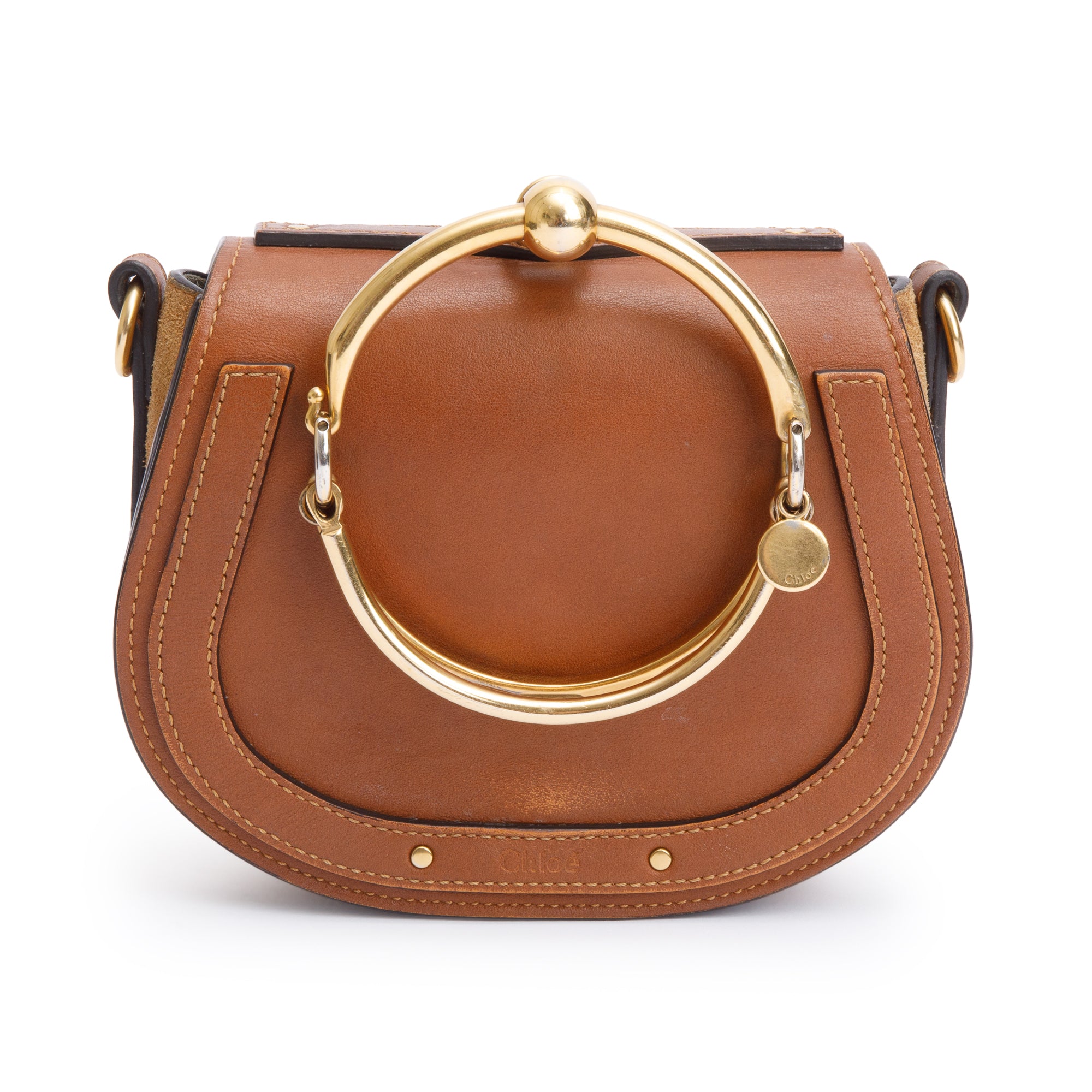 Chloe Brown Calfskin Leather Small Nile Bracelet Crossbody Bag w/ Box