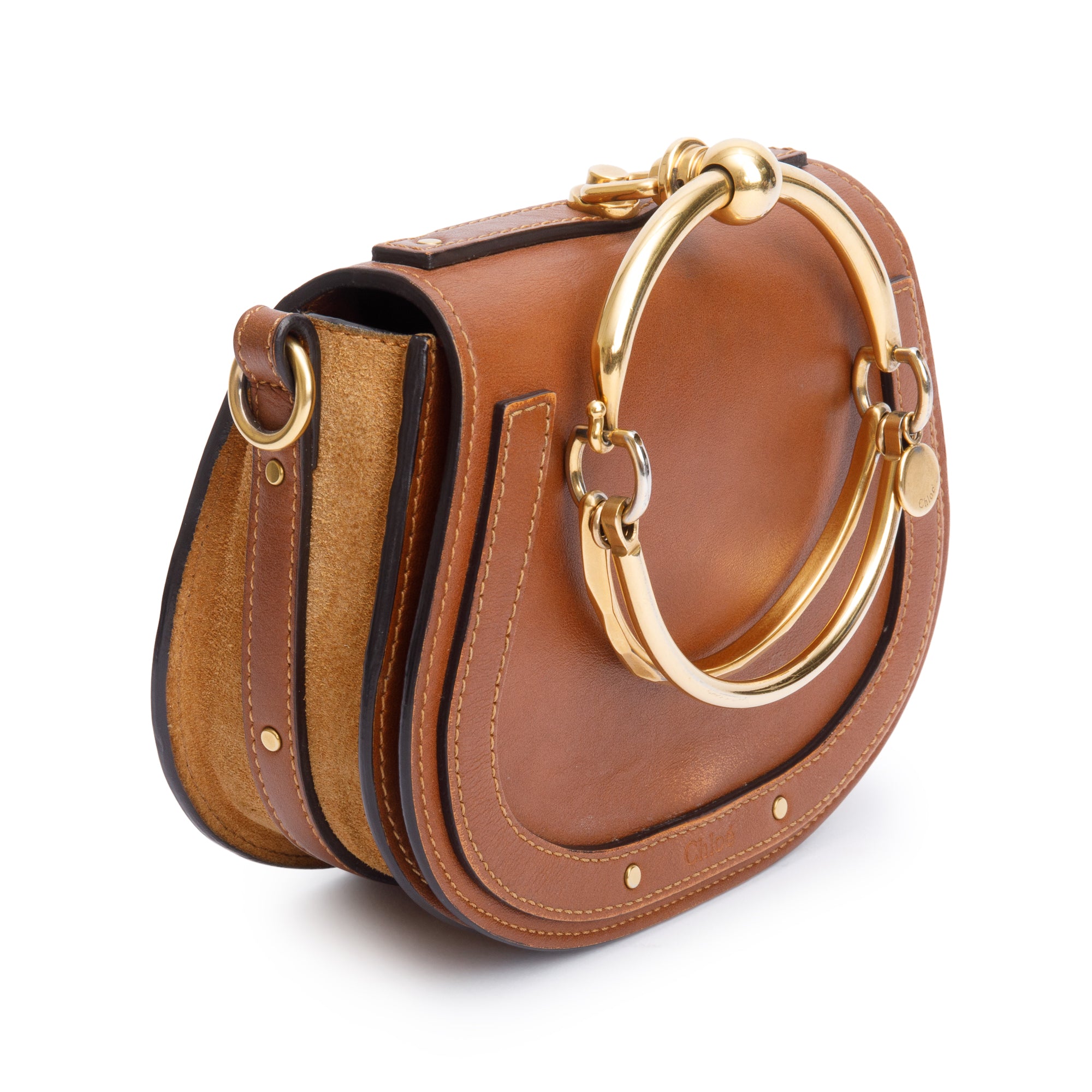 Chloe Brown Calfskin Leather Small Nile Bracelet Crossbody Bag w/ Box