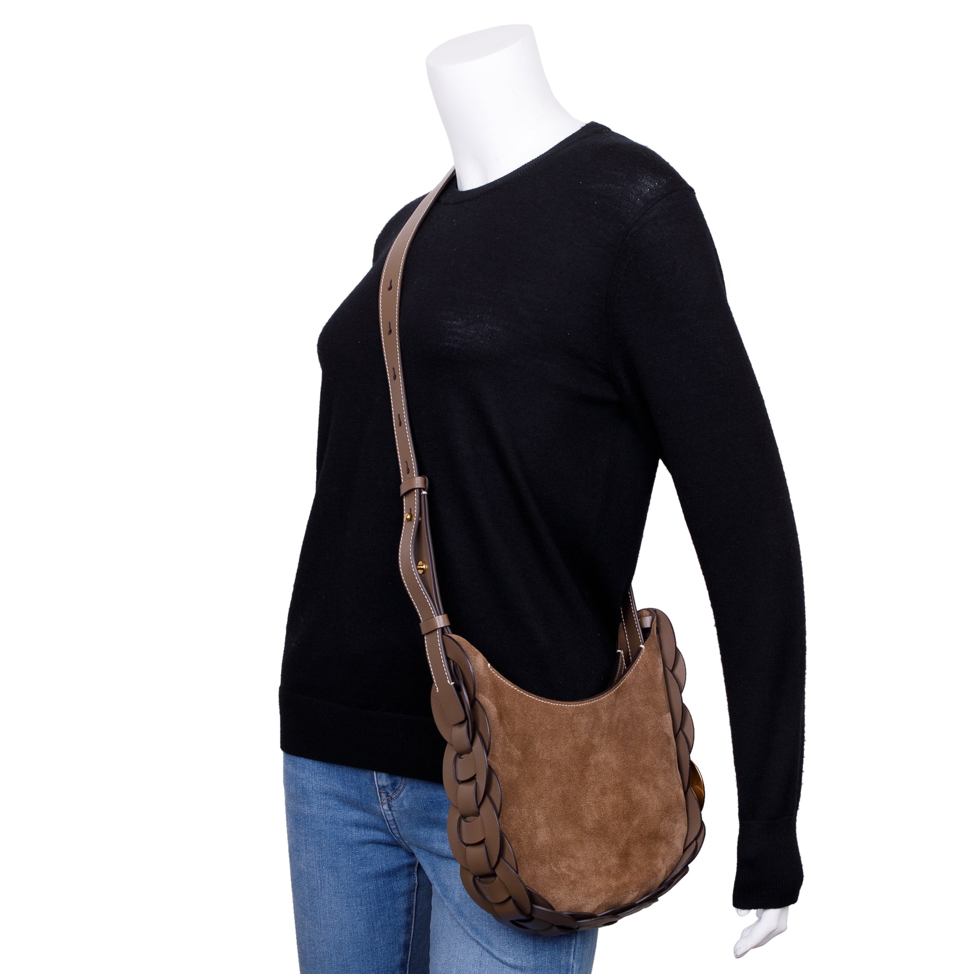 Chloe Brown Suede & Calfskin Leather Small Darryl Crossbody Bag