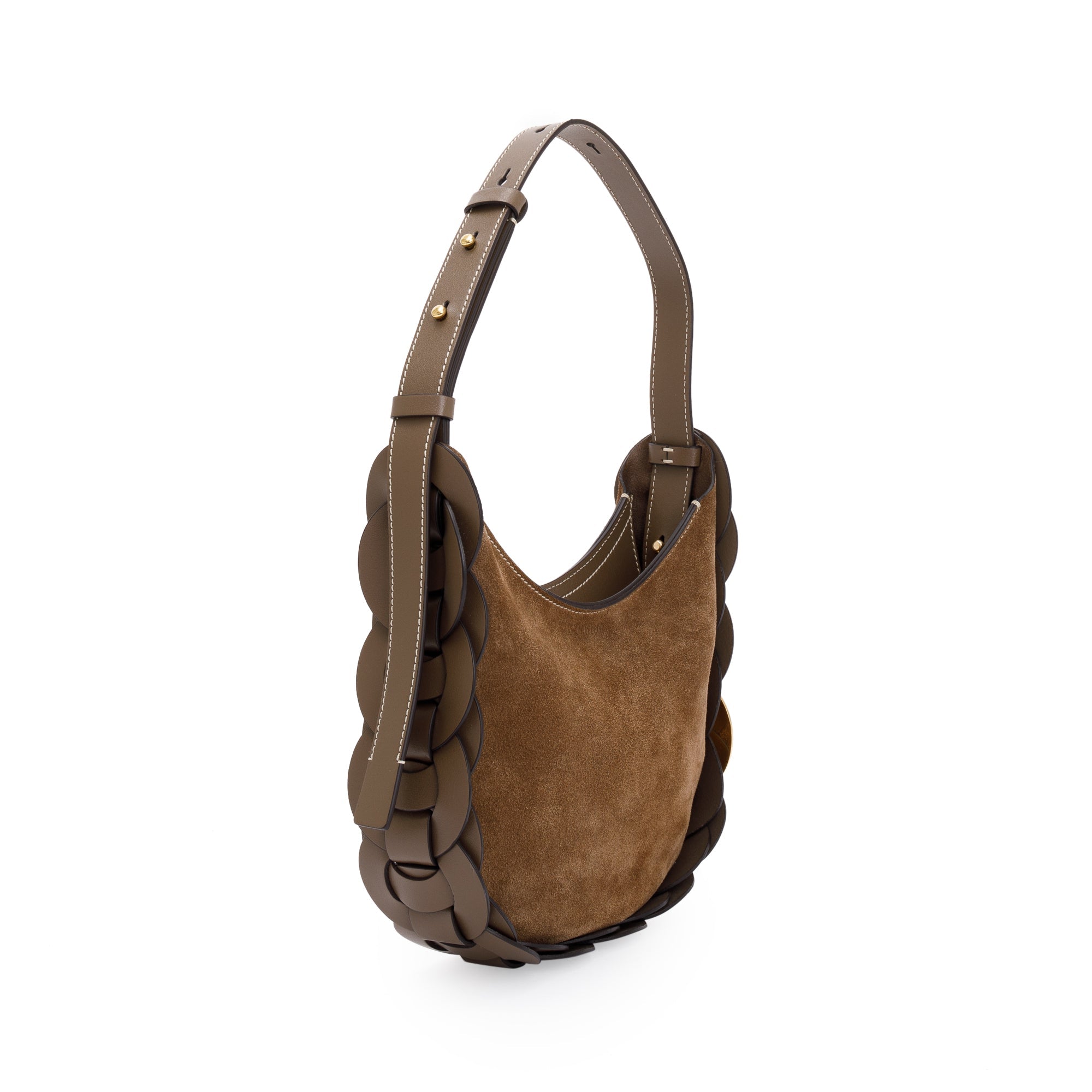 Chloe Brown Suede & Calfskin Leather Small Darryl Crossbody Bag