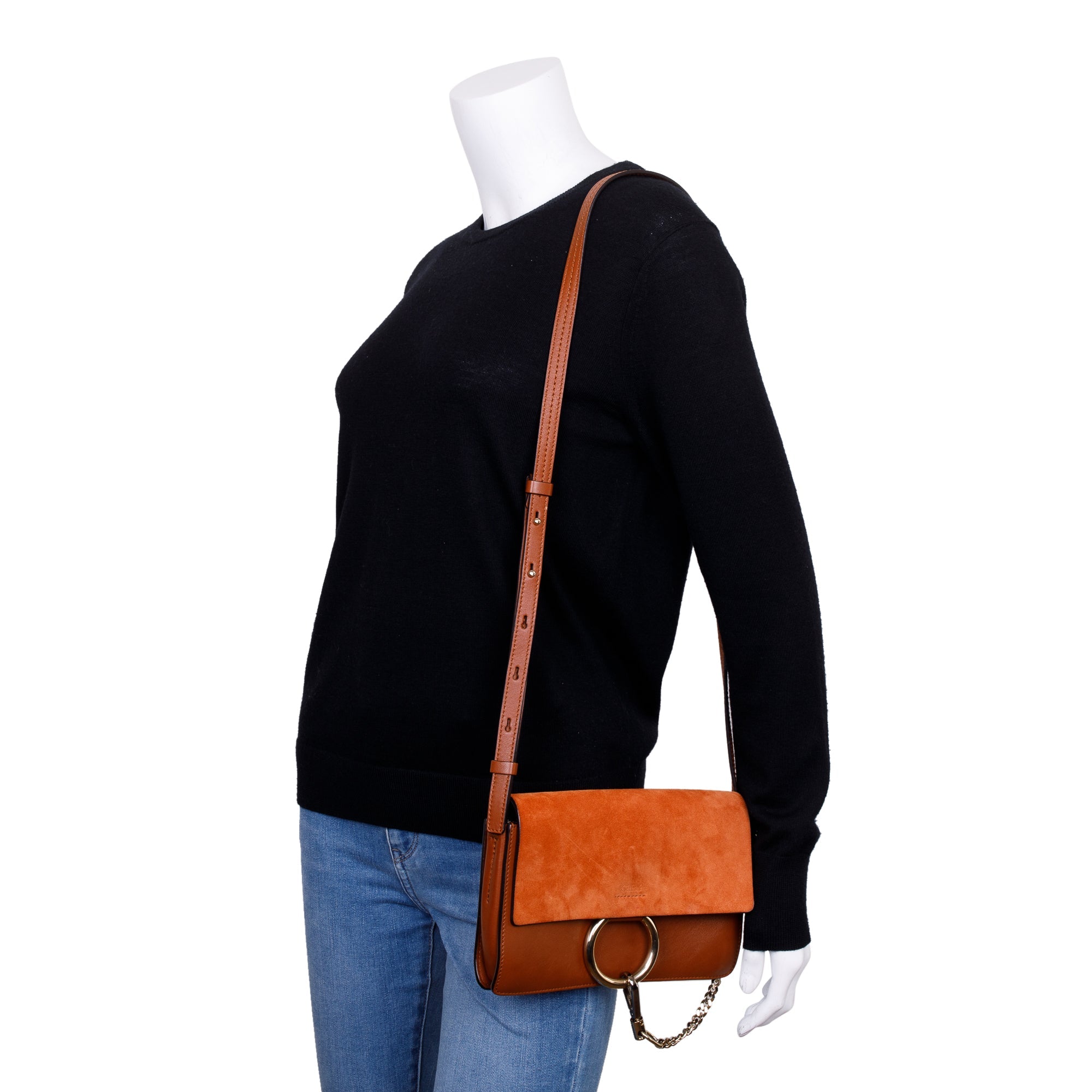 Chloe Brown Suede & Calfskin Leather Small Faye Shoulder Bag