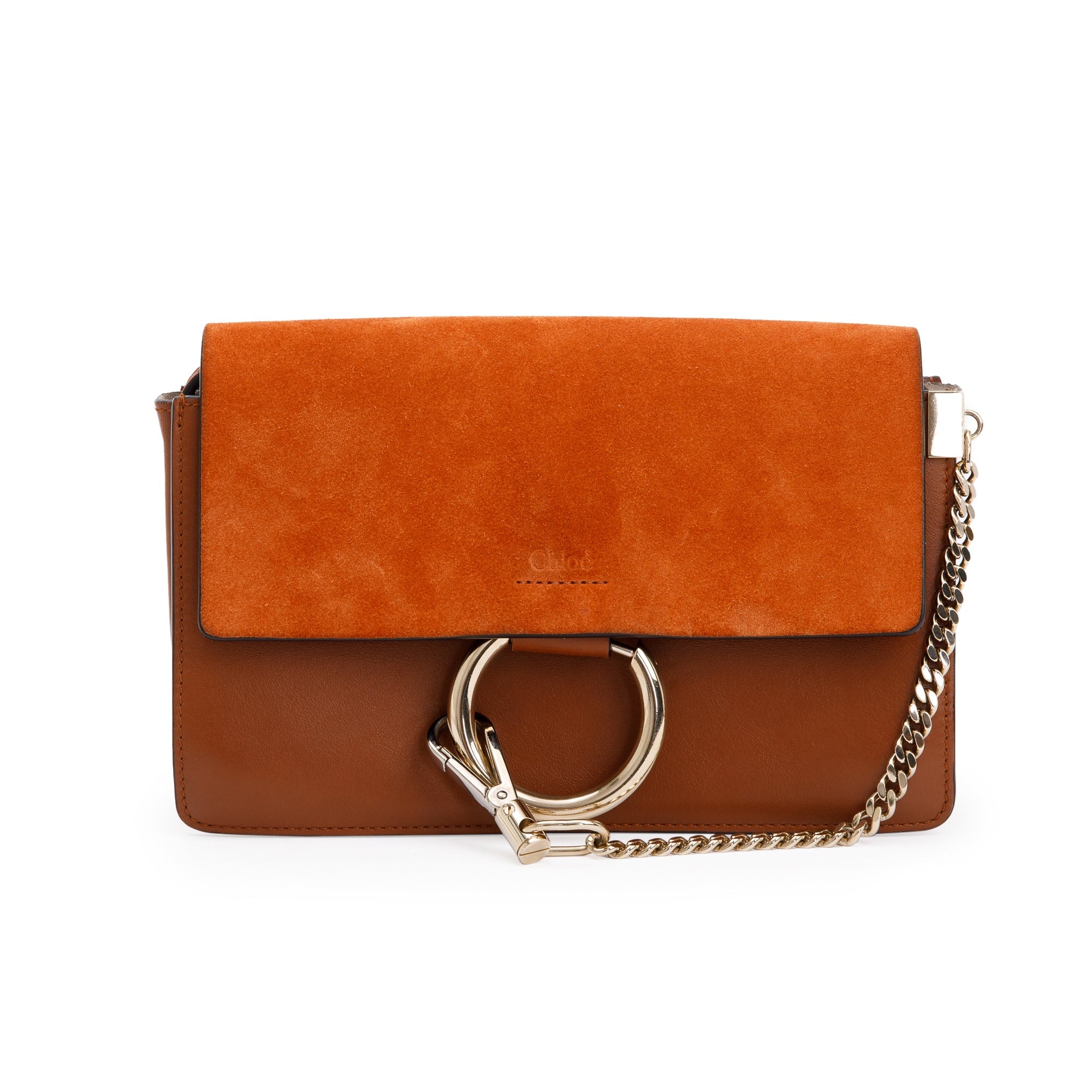 Chloe Brown Suede & Calfskin Leather Small Faye Shoulder Bag