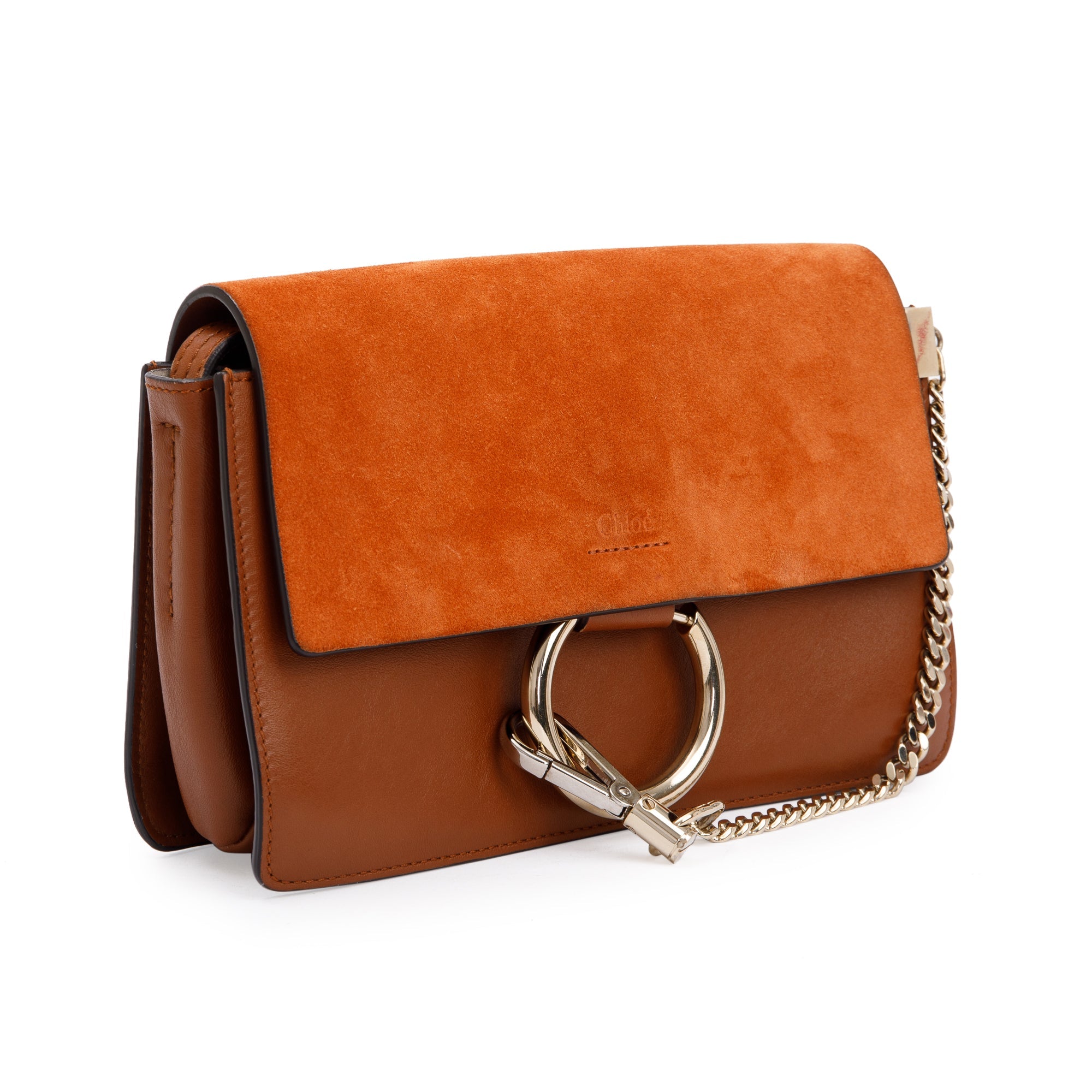 Chloe Brown Suede & Calfskin Leather Small Faye Shoulder Bag