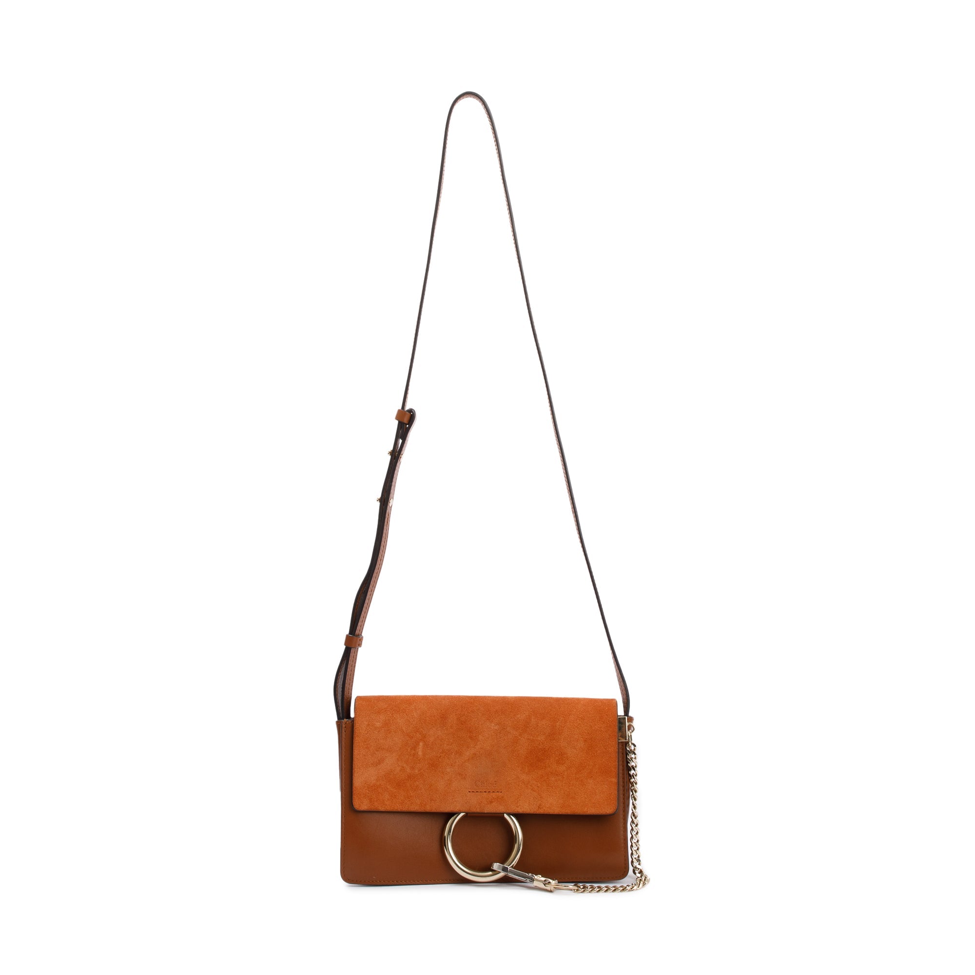 Chloe Brown Suede & Calfskin Leather Small Faye Shoulder Bag w/ Authenticity Card