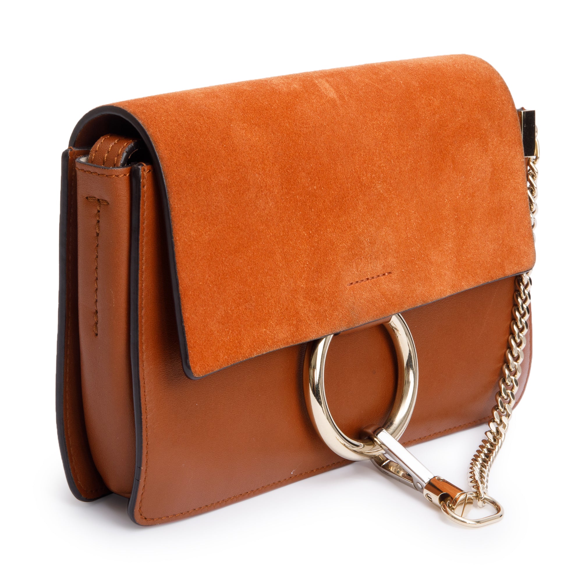 Chloe Brown Suede & Calfskin Leather Small Faye Shoulder Bag w/ Authenticity Card