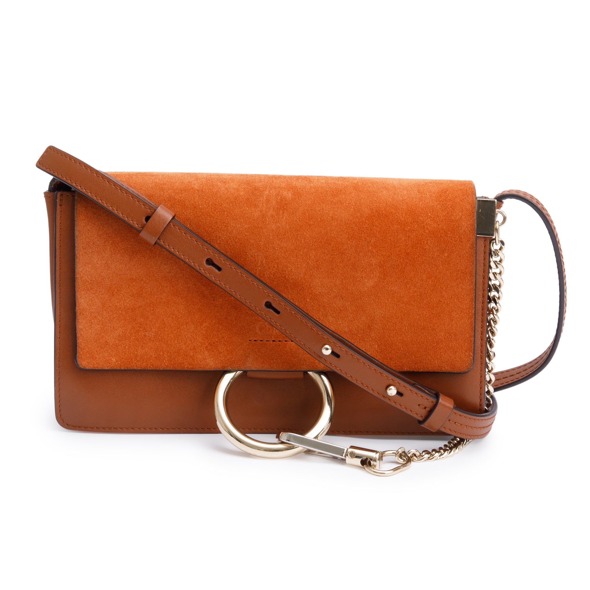 Chloe Brown Suede & Calfskin Leather Small Faye Shoulder Bag w/ Authenticity Card