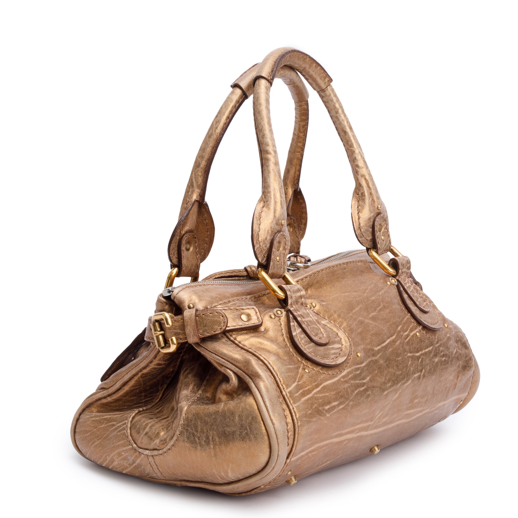 Chloe Gold Metallic Calfskin Leather Paddington Bag