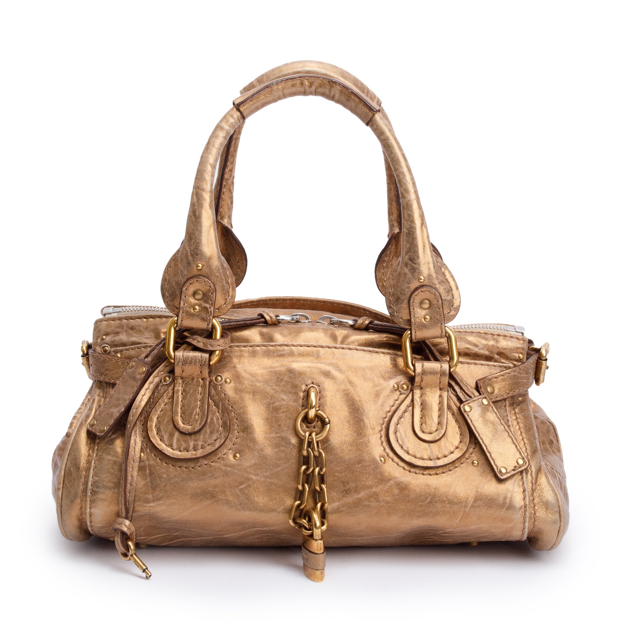 Chloe Gold Metallic Calfskin Leather Paddington Bag