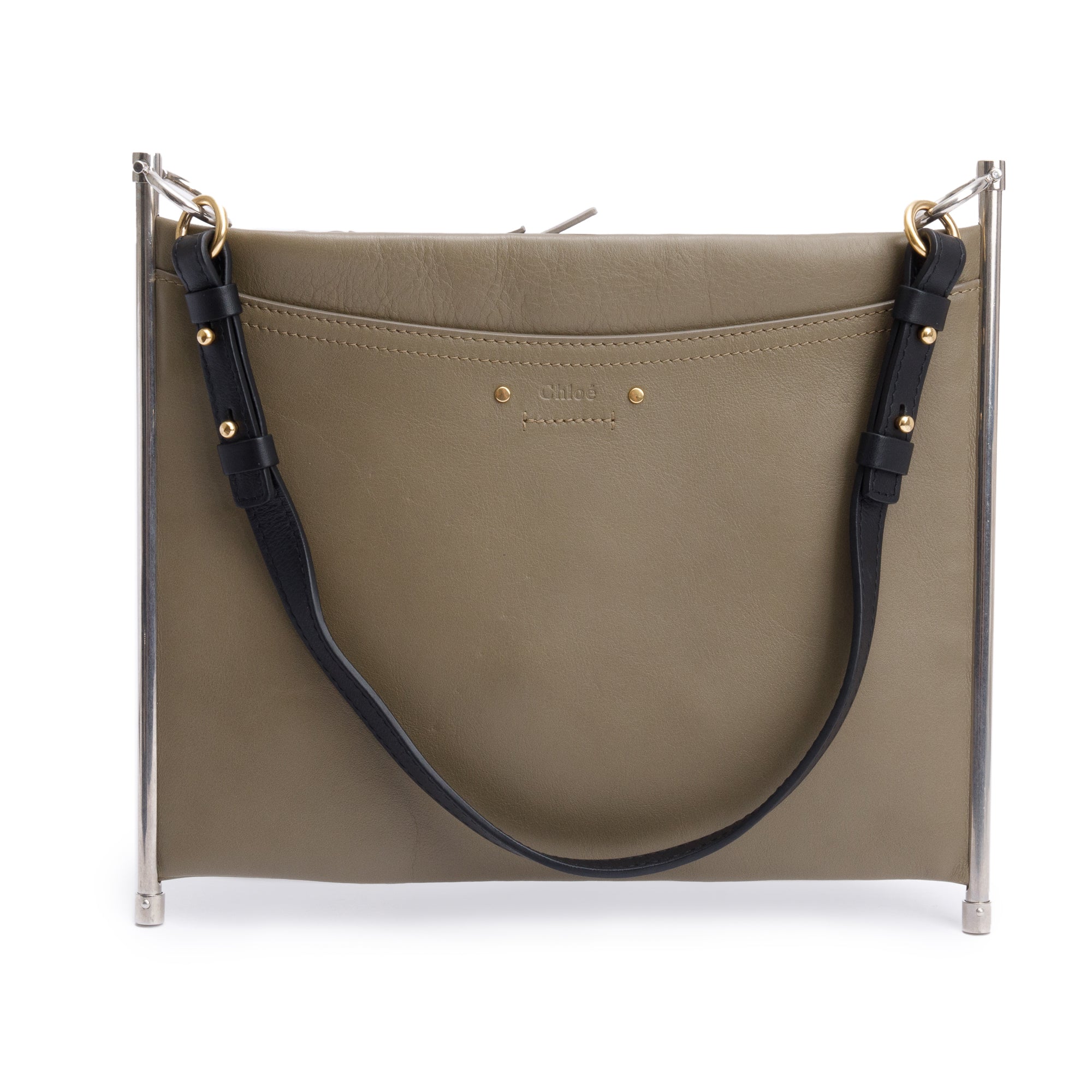 Chloe Grey Calfskin Leather Medium Roy Clutch Crossbody