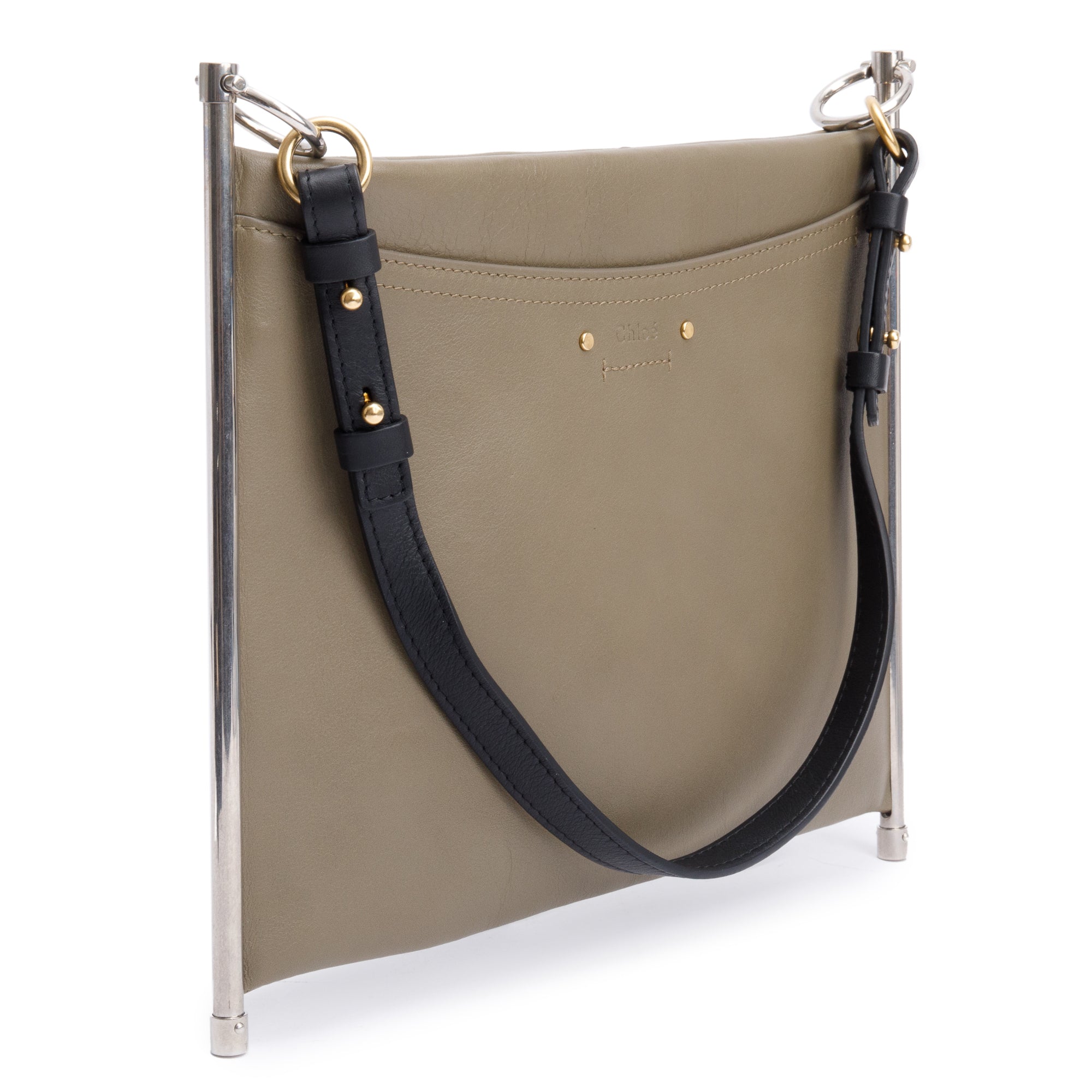 Chloe Grey Calfskin Leather Medium Roy Clutch Crossbody