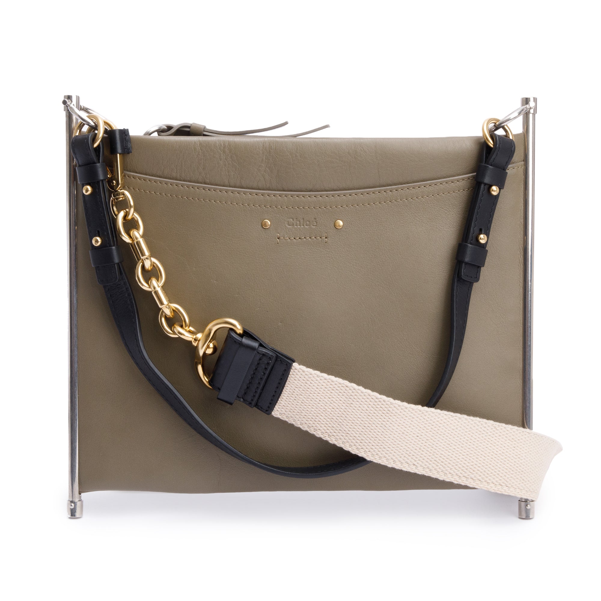 Chloe Grey Calfskin Leather Medium Roy Clutch Crossbody