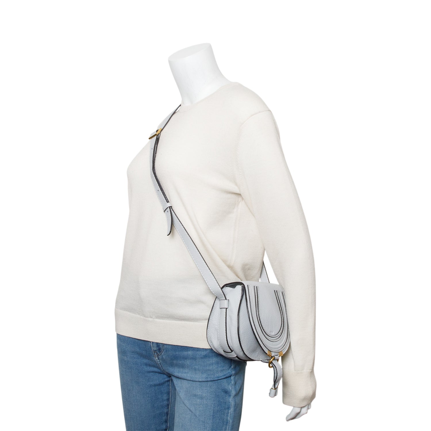 Chloe Grey Calfskin Leather Small Marcie Crossbody Bag