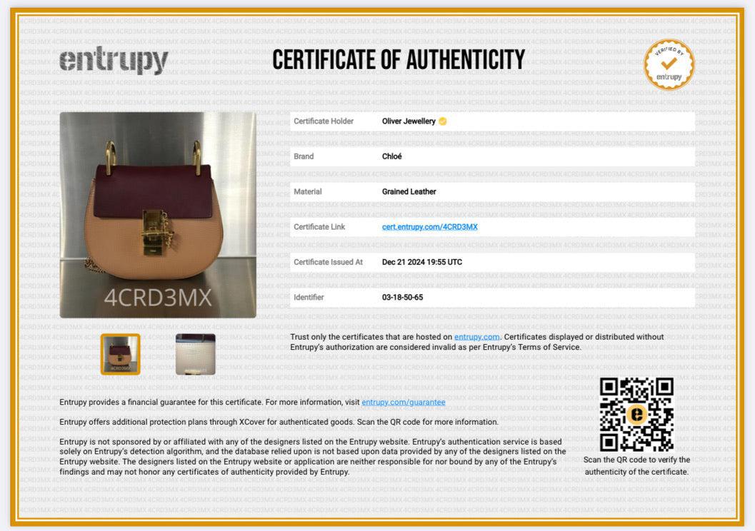 Chloe Maroon/Tan Calfskin Leather Mini Drew Crossbody Bag w/ Authenticity Card