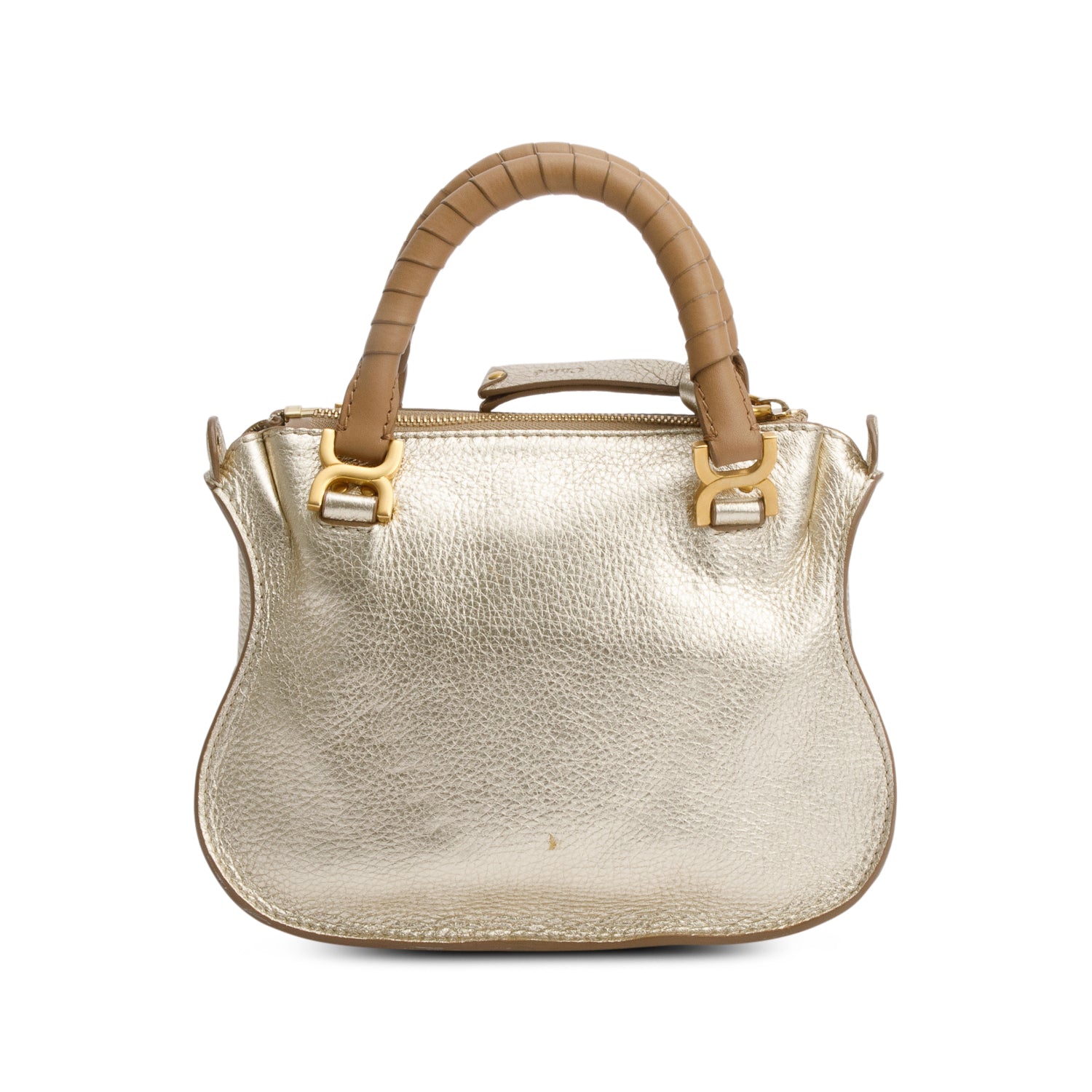 Chloe Metallic Gold Calfskin Leather Mini Marcie Shoulder Bag w/ Strap