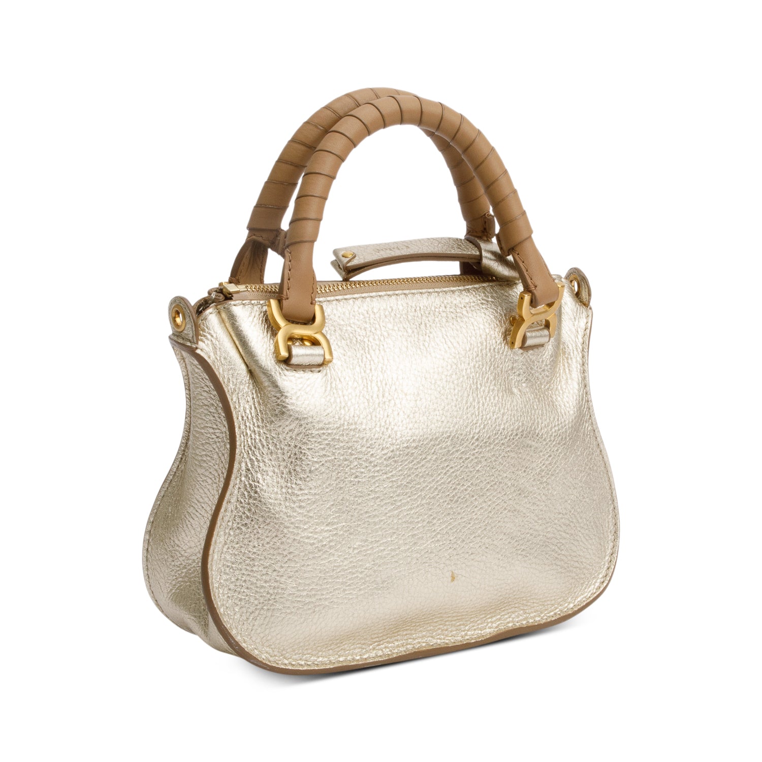 Chloe Metallic Gold Calfskin Leather Mini Marcie Shoulder Bag w/ Strap