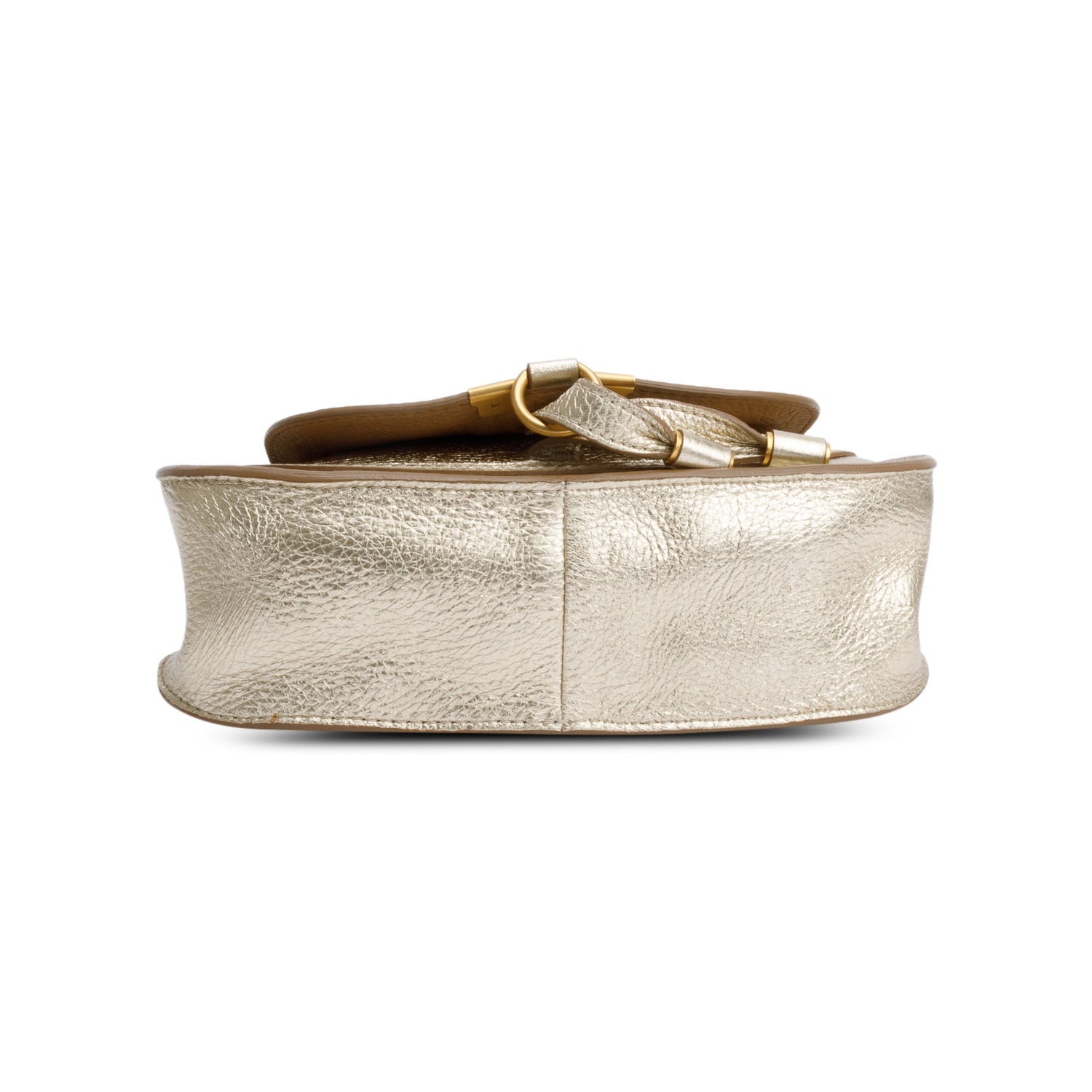 Chloe Metallic Gold Calfskin Leather Mini Marcie Shoulder Bag w/ Strap