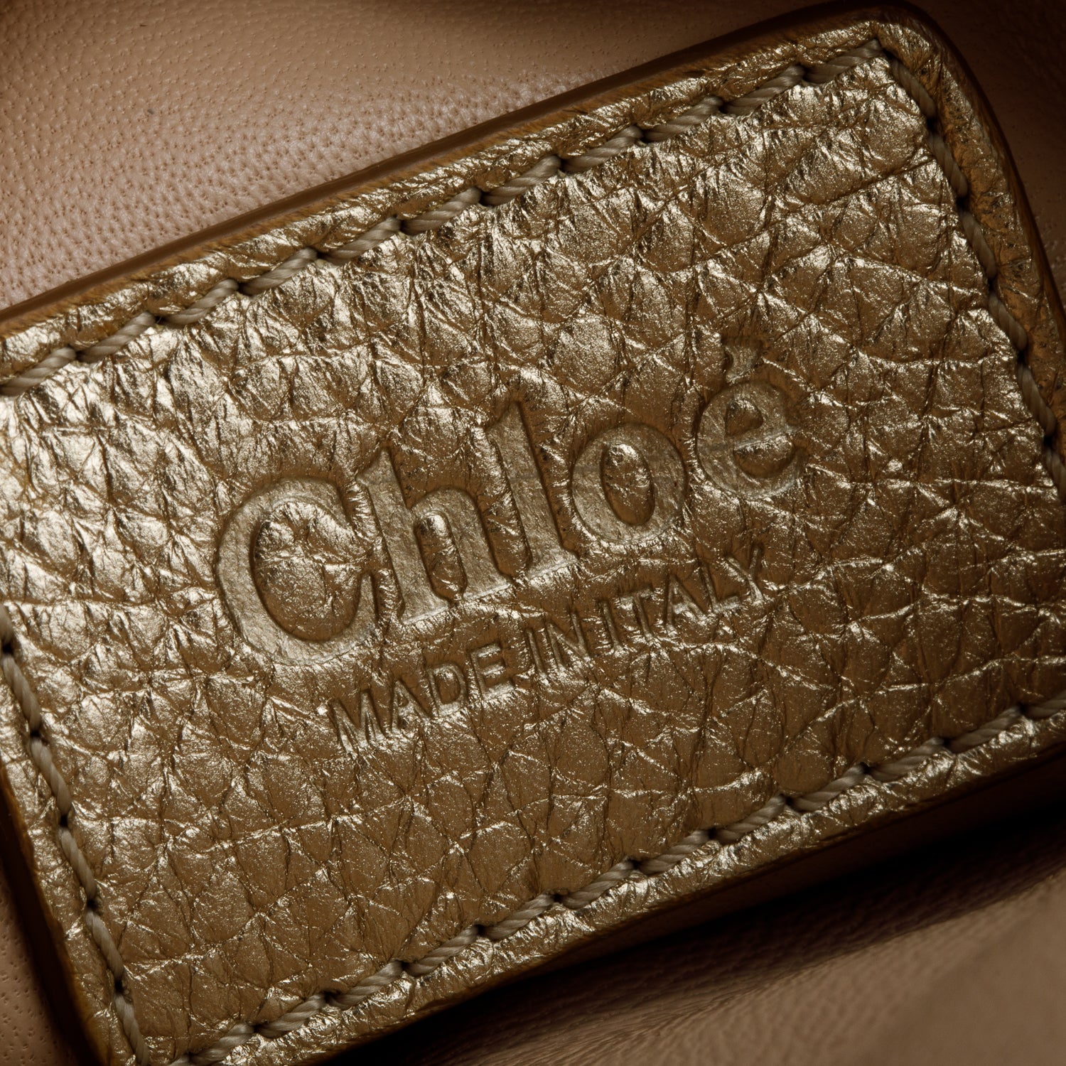 Chloe Metallic Gold Calfskin Leather Mini Marcie Shoulder Bag w/ Strap