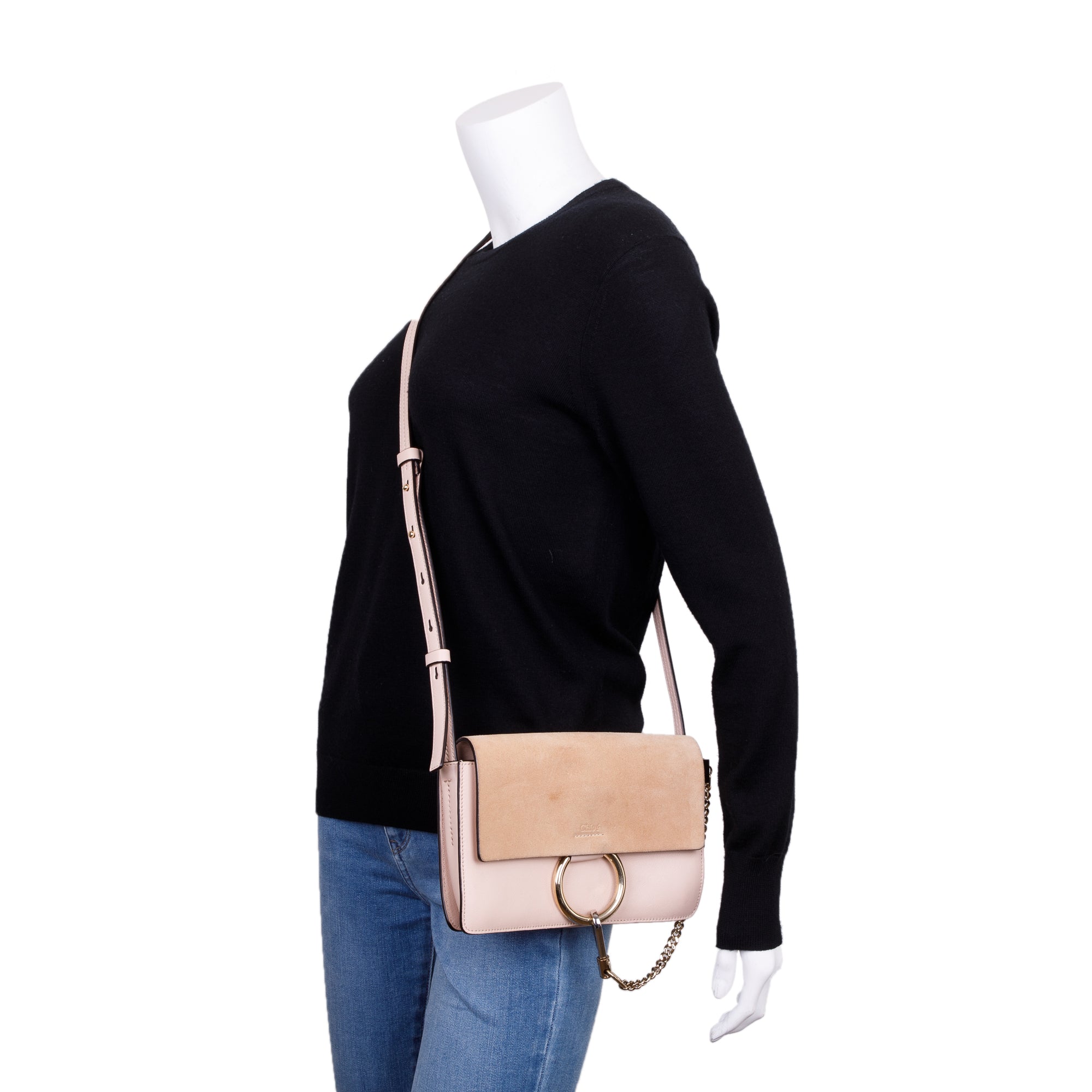 Chloe Neutral Suede & Calfskin Leather Small Faye Crossbody Bag