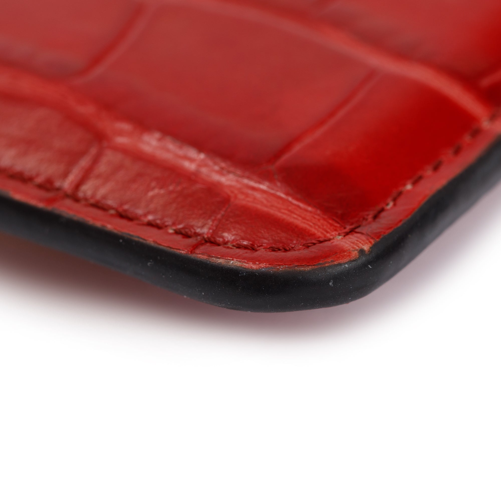 Chloe Red Crocodile Embossed Calfskin Leather C Card Holder