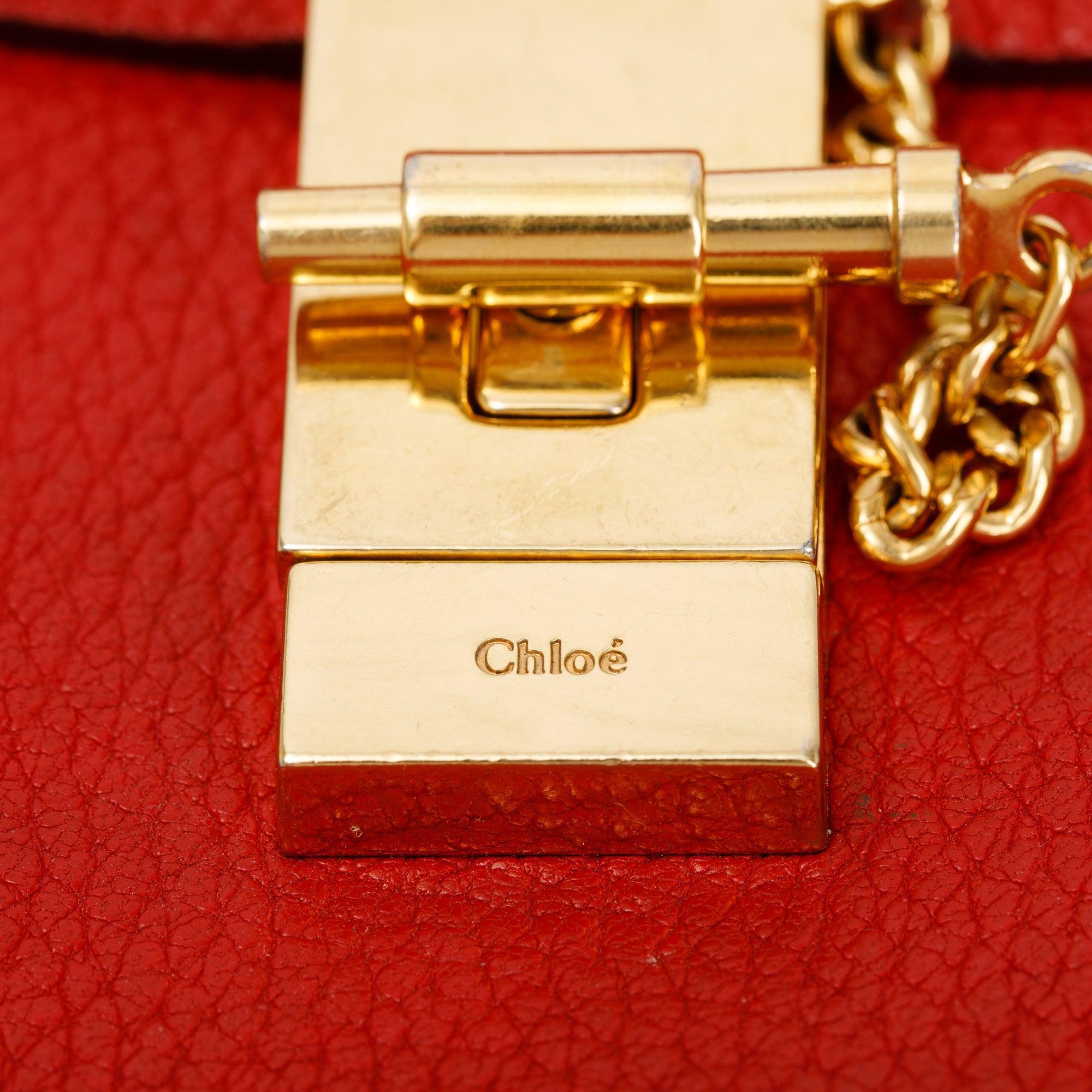 Chloe Red Grained Calfskin Leather Mini Drew Crossbody Bag