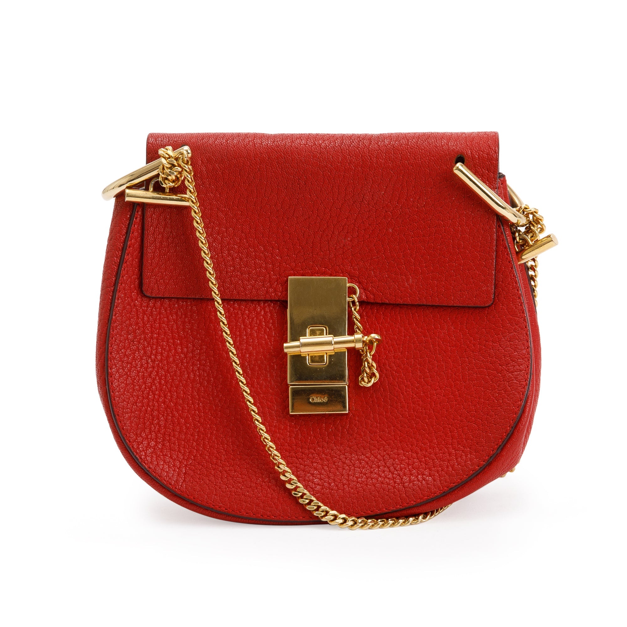 Chloe Red Grained Calfskin Leather Mini Drew Crossbody Bag