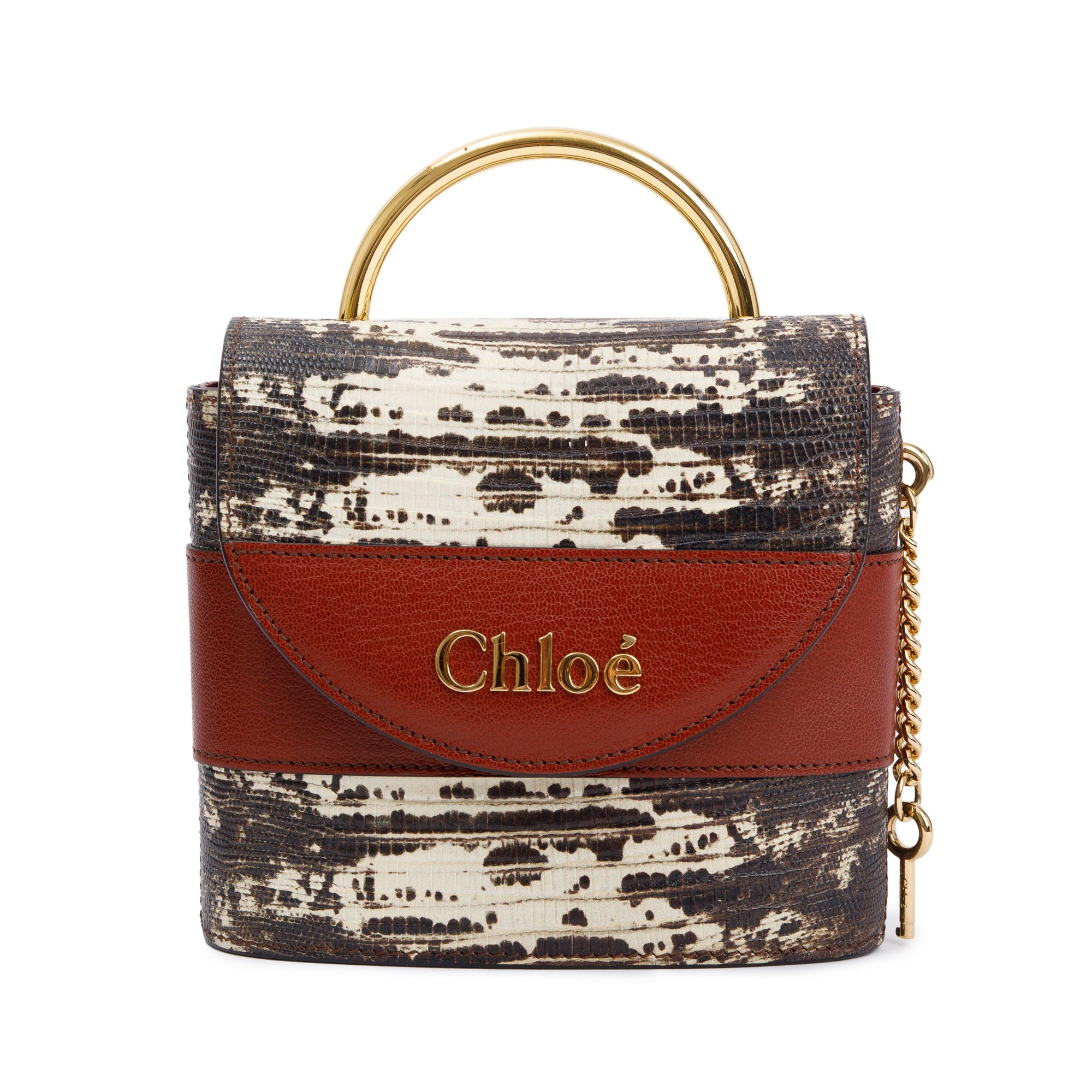 Chloe Sepia Brown Embossed Calfskin Leather Small Aby Lock Bag