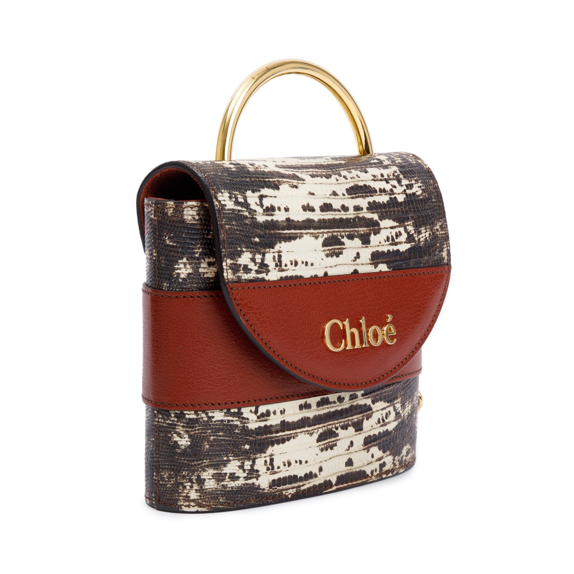 Chloe Sepia Brown Embossed Calfskin Leather Small Aby Lock Bag