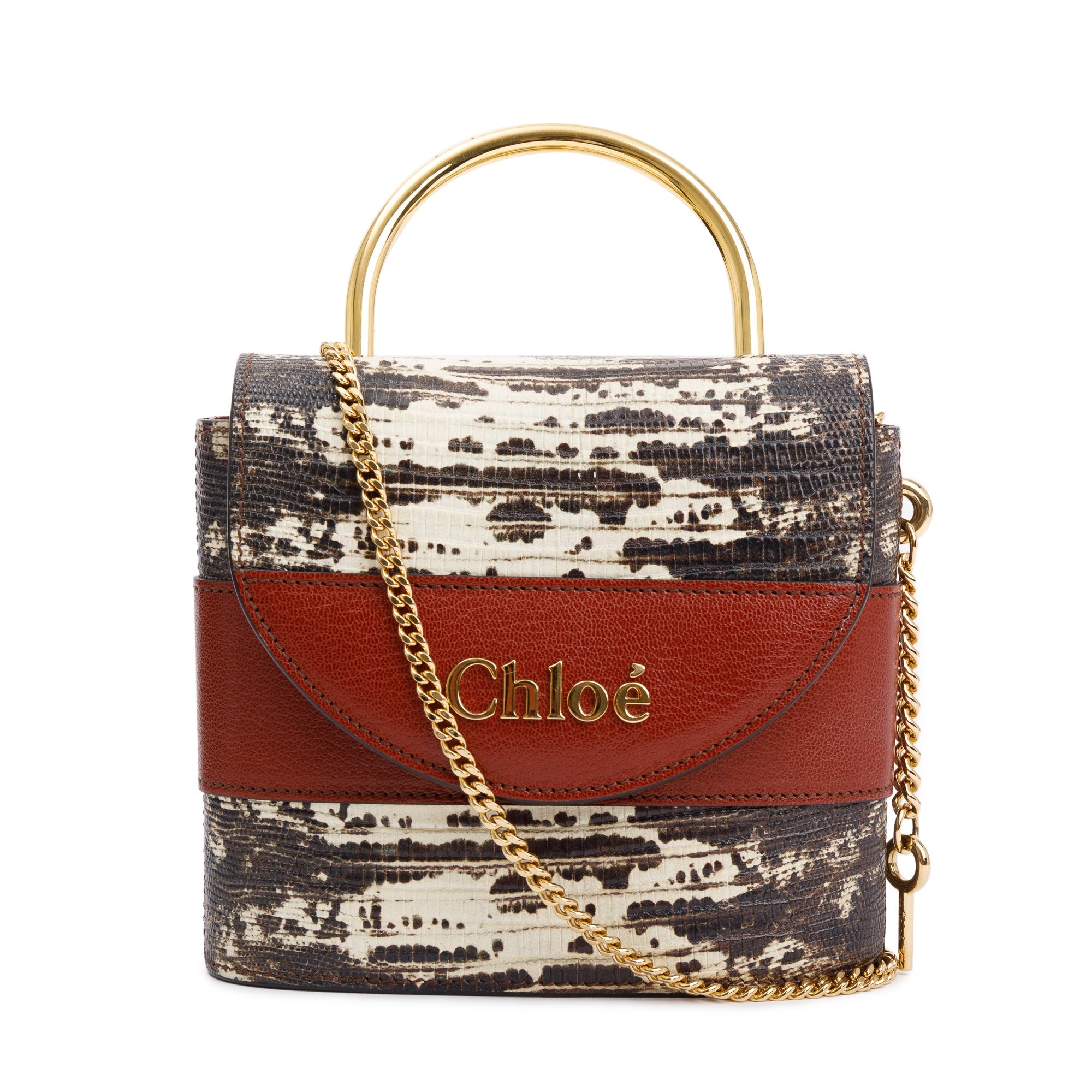 Chloe Sepia Brown Embossed Calfskin Leather Small Aby Lock Bag