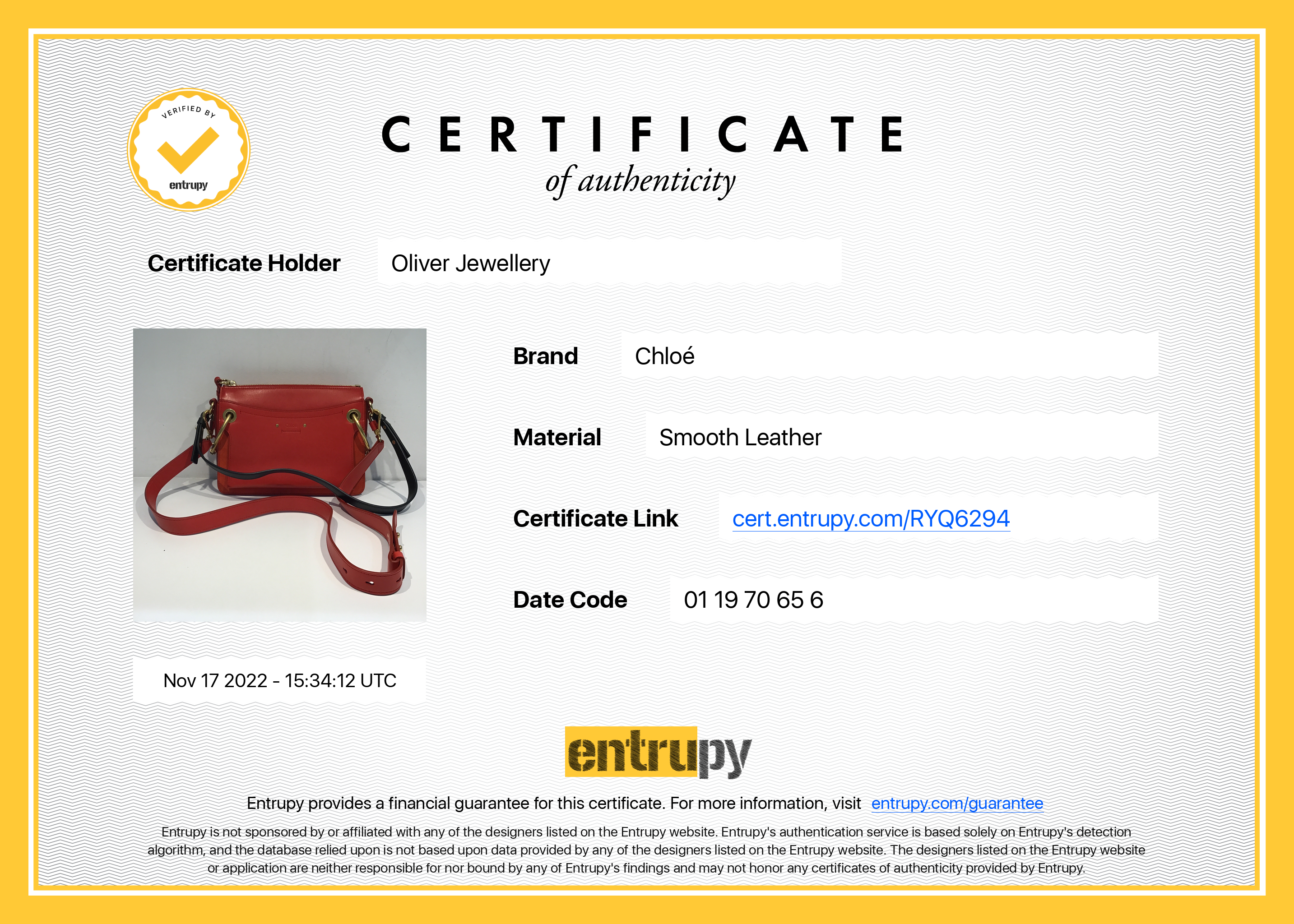 Chloe Small Roy Shoulder Bag w/ Authenticity Card